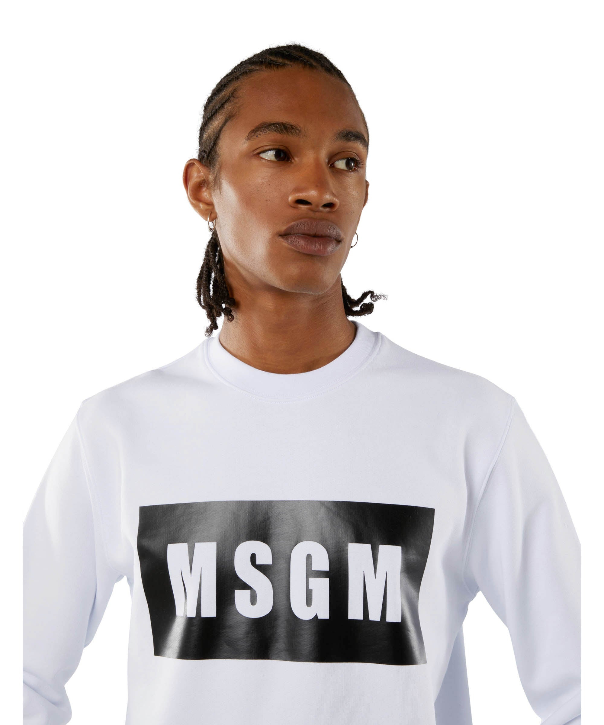 Solid colour cotton sweatshirt with a box logo - 1