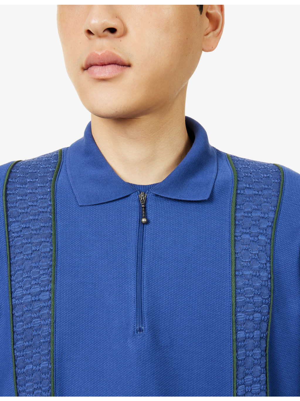Lace-Trim Long-Sleeve Cotton Polo Top - 5