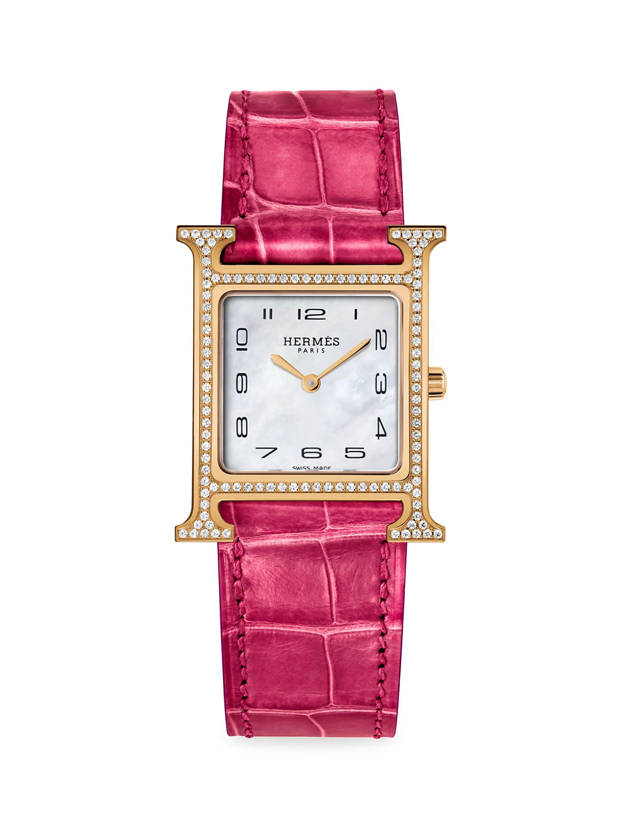 Women's Heure H 18K Rose Gold, 0.45 TCW Diamond & Alligator Strap Watch/26MM - Pink - 1