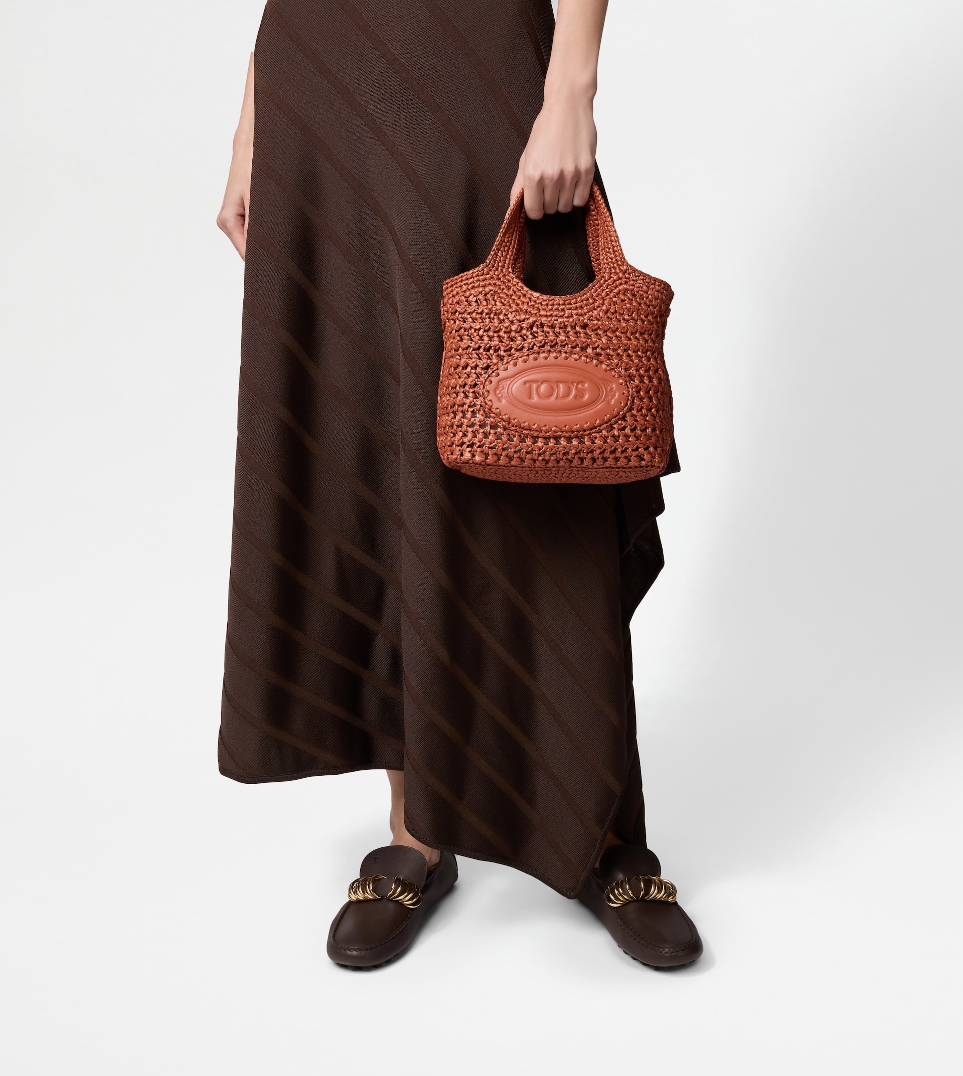 SHOPPING BAG IN RAFFIA AND LEATHER MINI - ORANGE - 6