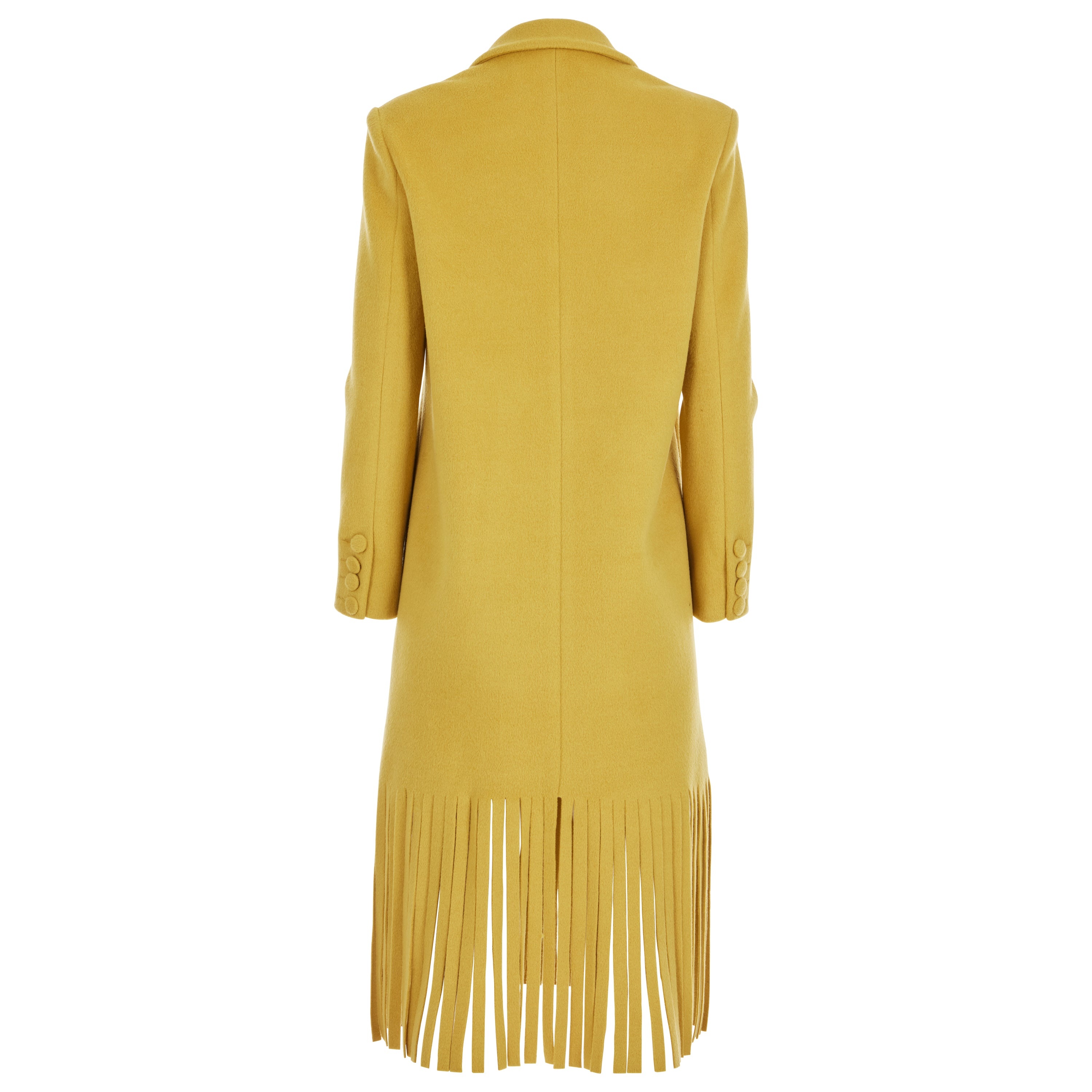 Wool Cashmere Tuxedo Fringe Coat Citrine - 2