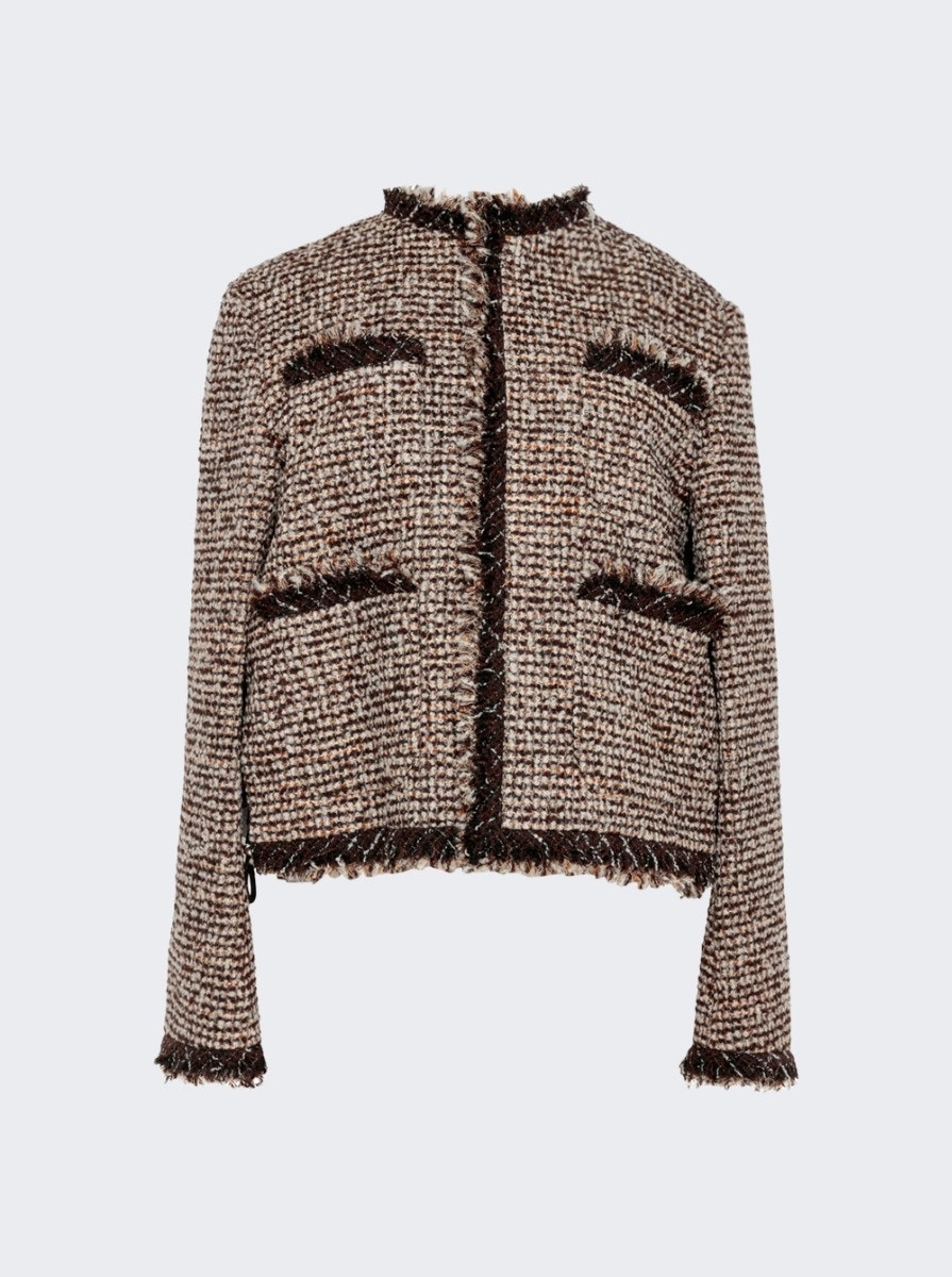 Tweed Padded Jacket Brown - 1