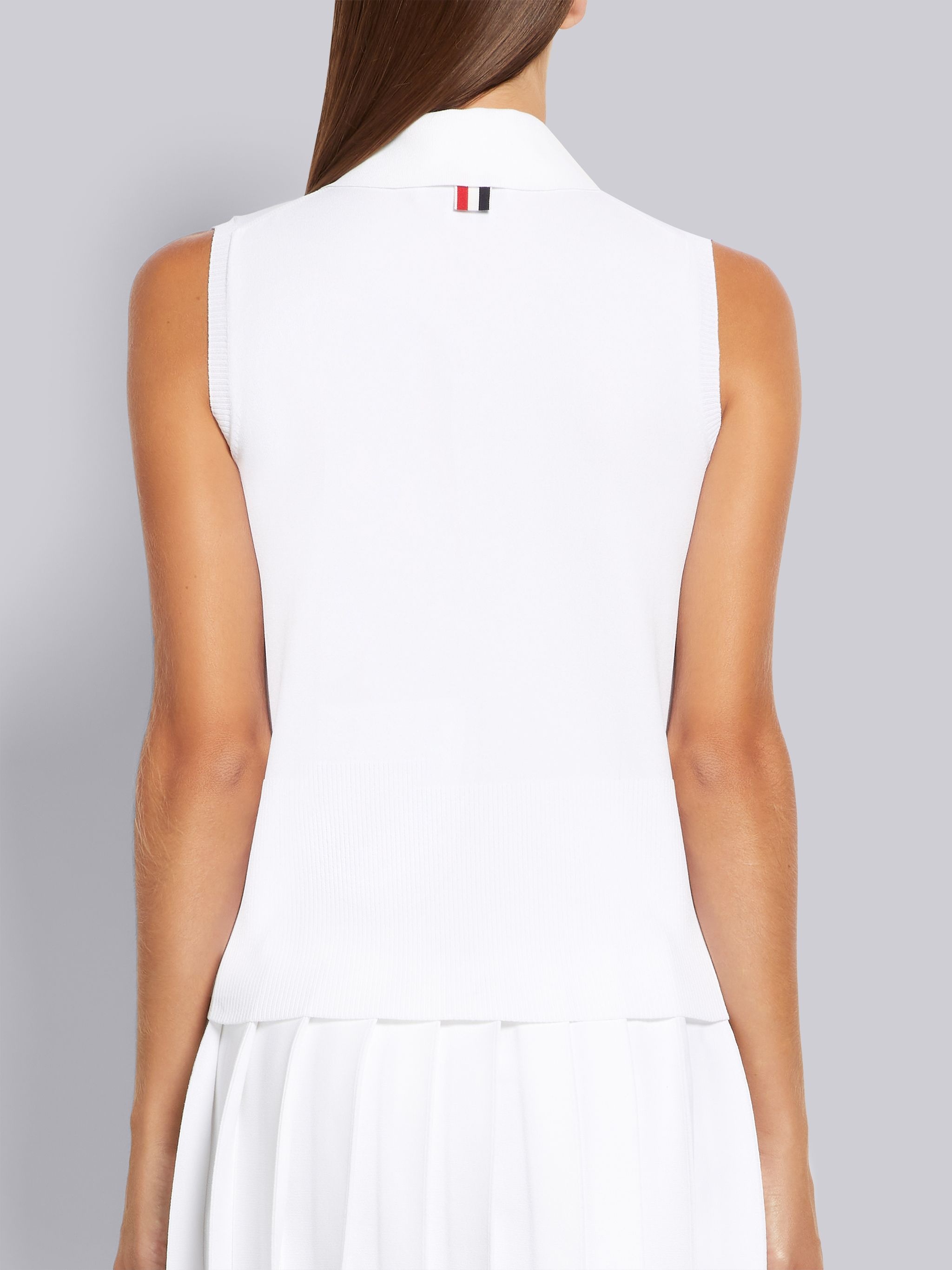 White Jersey Stitch Stretch Viscose Stripe Sleeveless Polo - 3