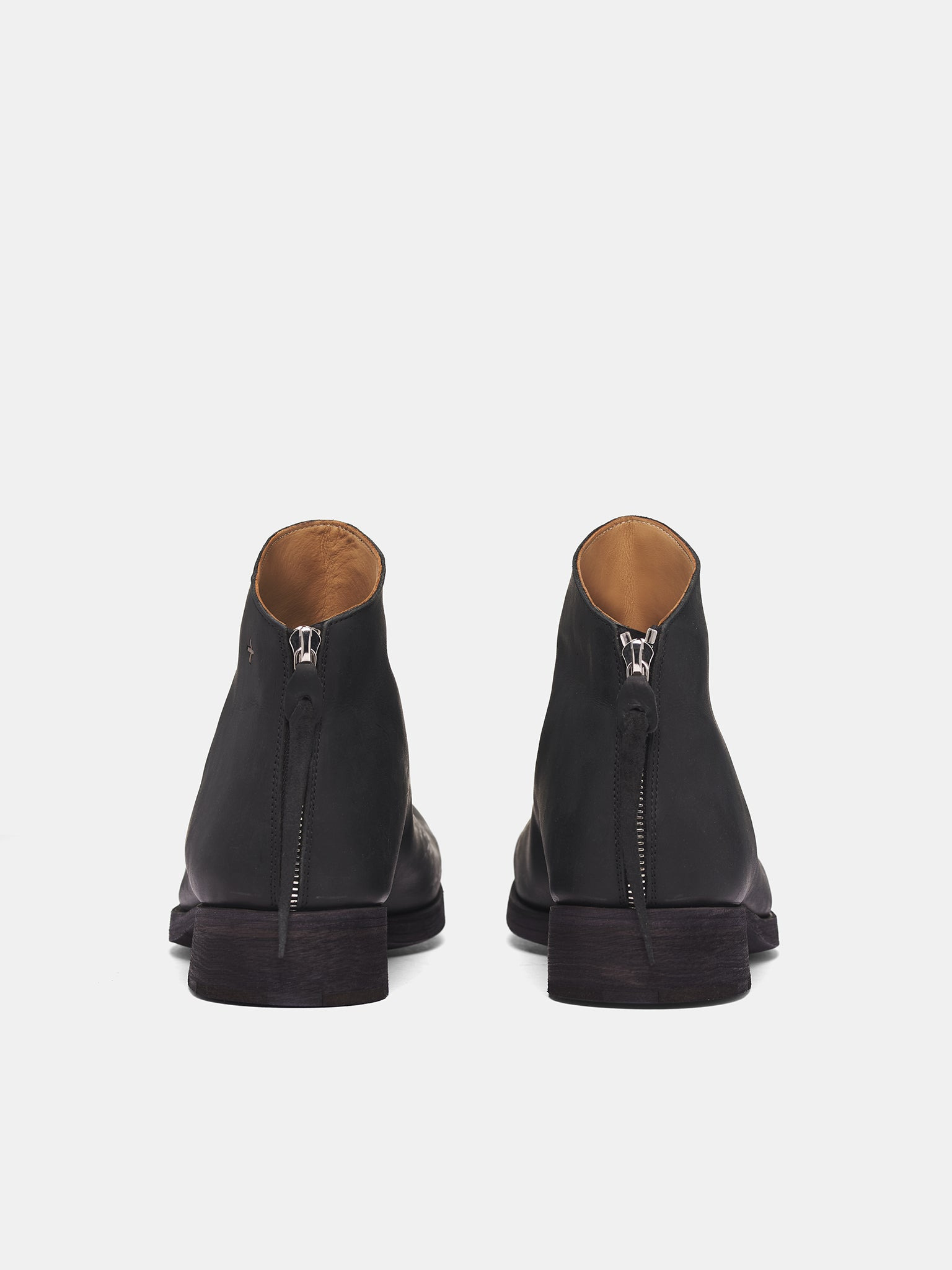 Black Leather Back Zip Boots - 4