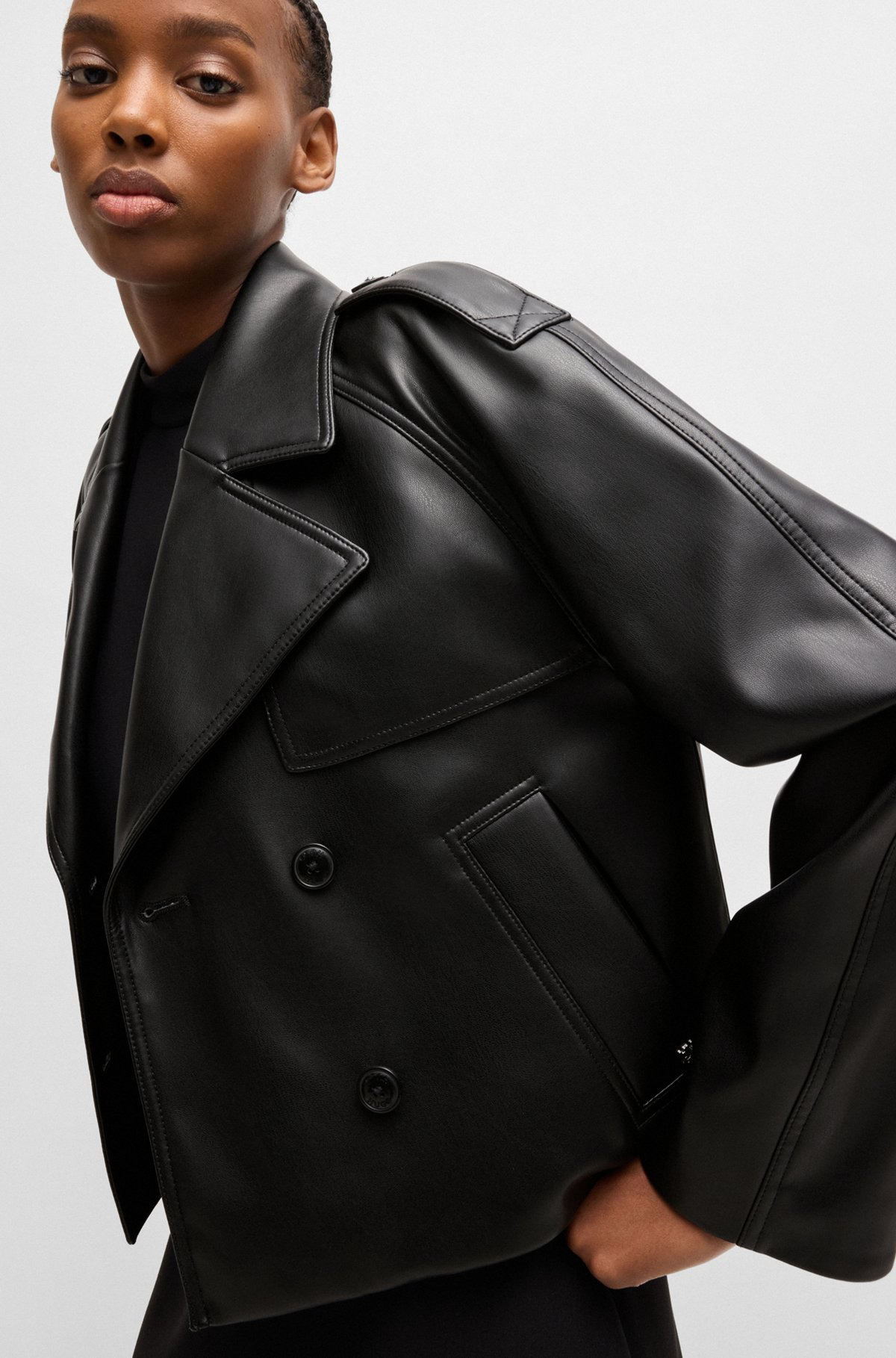 RELAXED-FIT DOUBLE-BREASTED JACKET IN FAUX LEATHER - 5