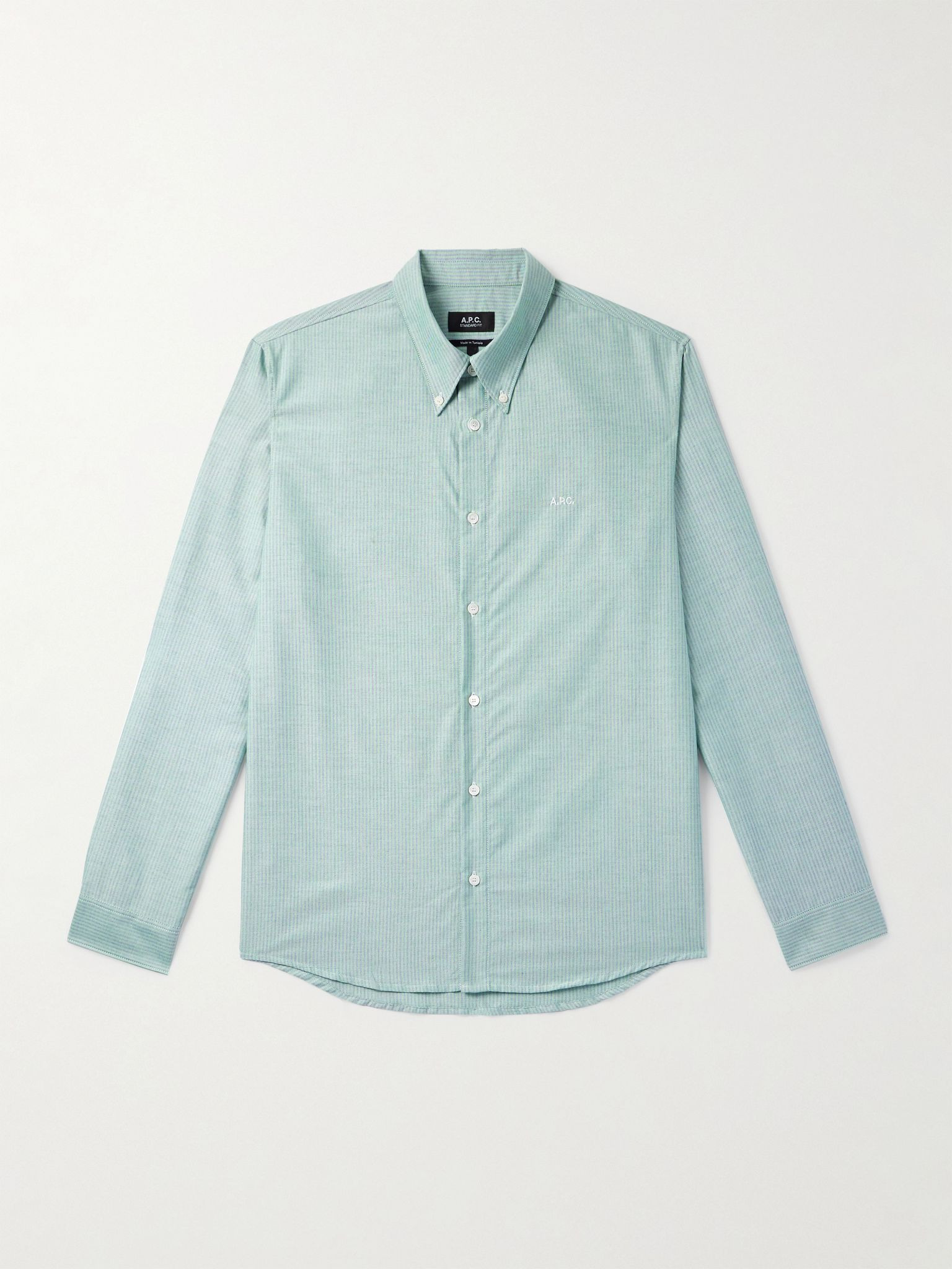 Greg Button-Down Collar Logo-Embroidered Striped Cotton Shirt Green - 1