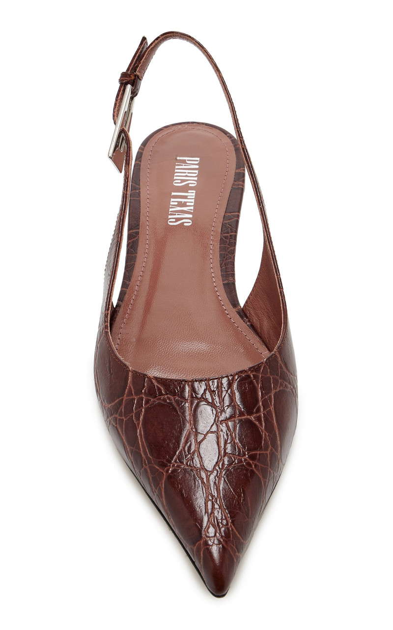 PARIS TEXAS Jessica Croc-Effect Leather Slingback Flats burgundy outlook