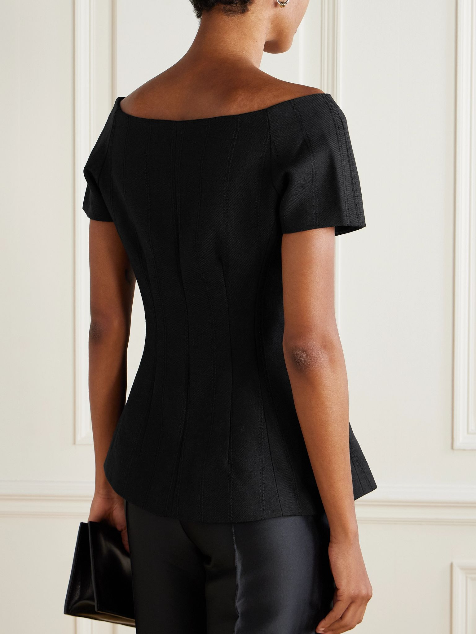 Hashiro appliquéd wool-twill blouse Black - 3