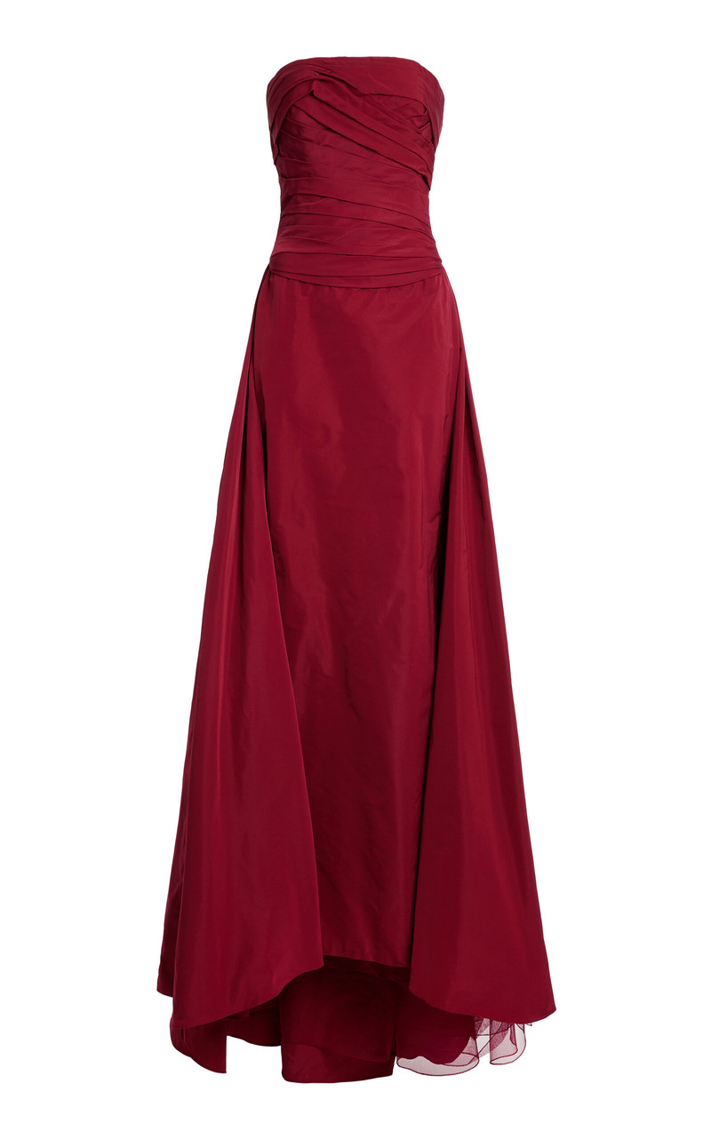 Faille Strapless Draped Long Dress red 1