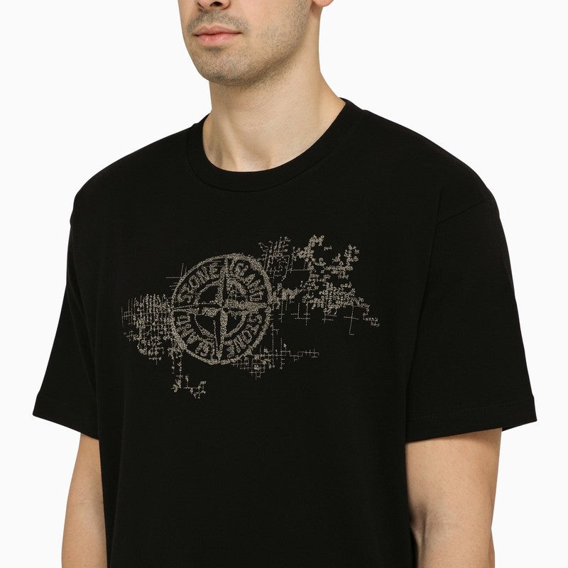 Stone Island Black T-Shirt With Stamp One Logo Print Men - 4