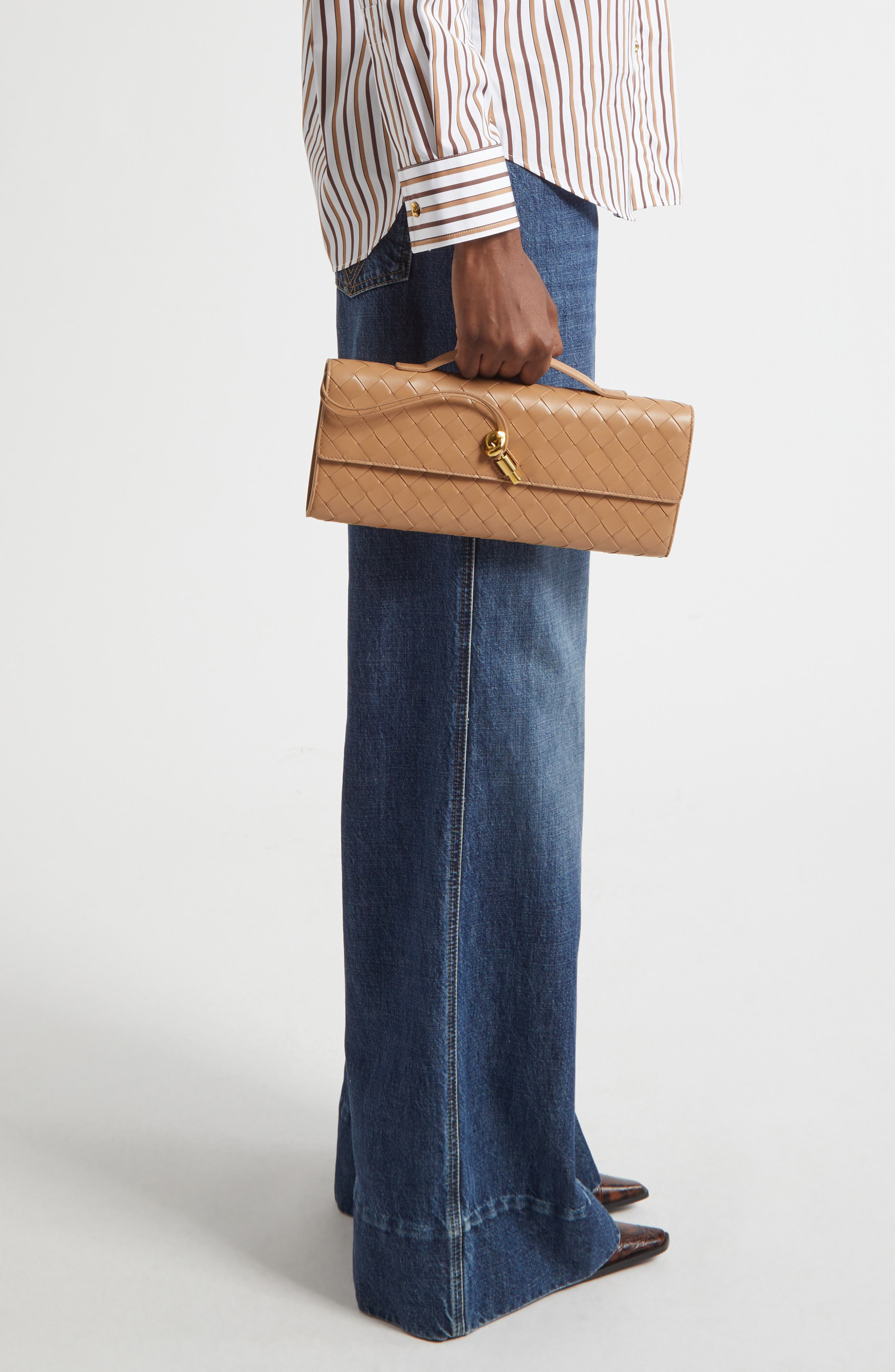 Bottega Veneta Long Andiamo Intrecciato Clutch Bag in Pale Brown Brass at Nordstrom - 2