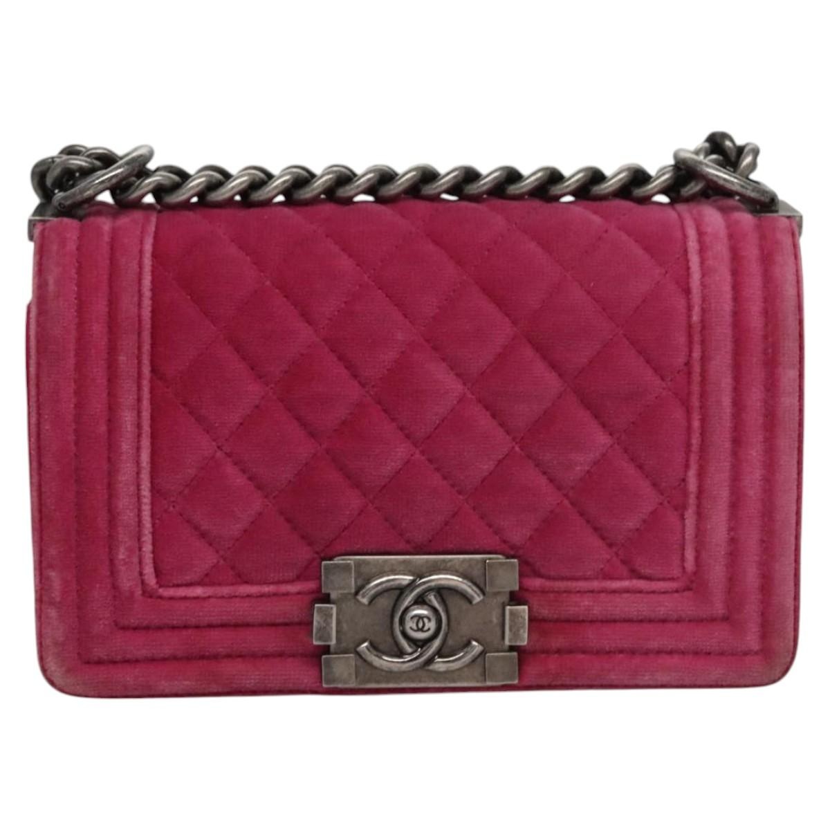 CHANEL Chain Boy CHANEL Matelasse Shoulder Bag Velor Pink CC - 2