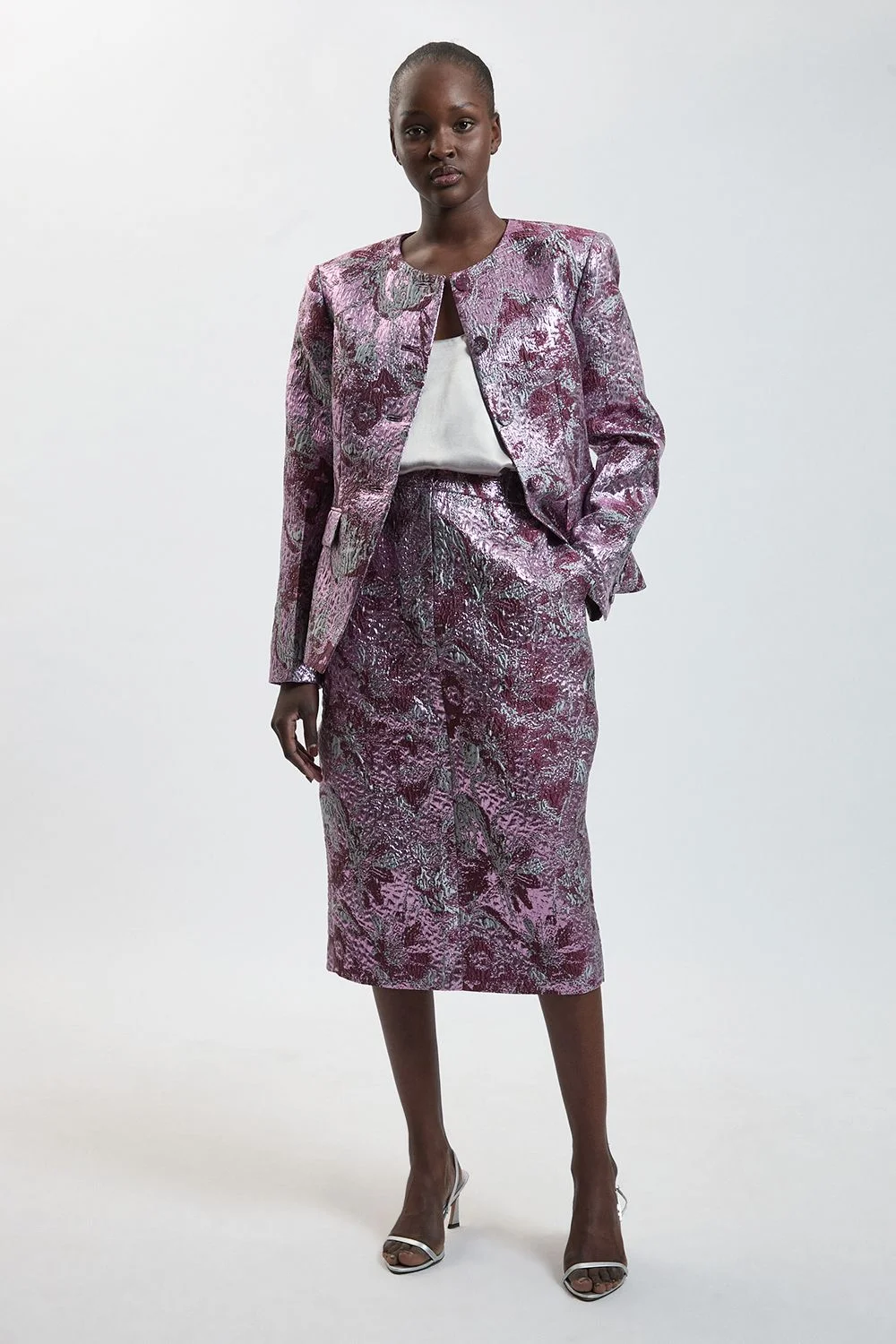 Tailored Jacquard Pencil Midi Skirt - 1