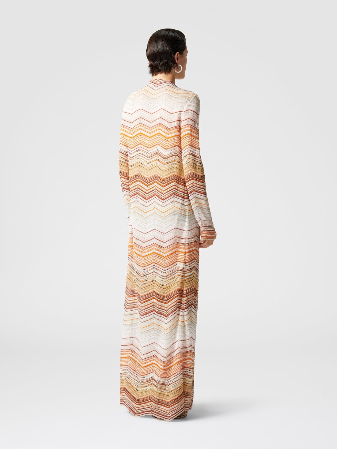 Long chevron lamé cardigan with sequins and decorative lace - 3