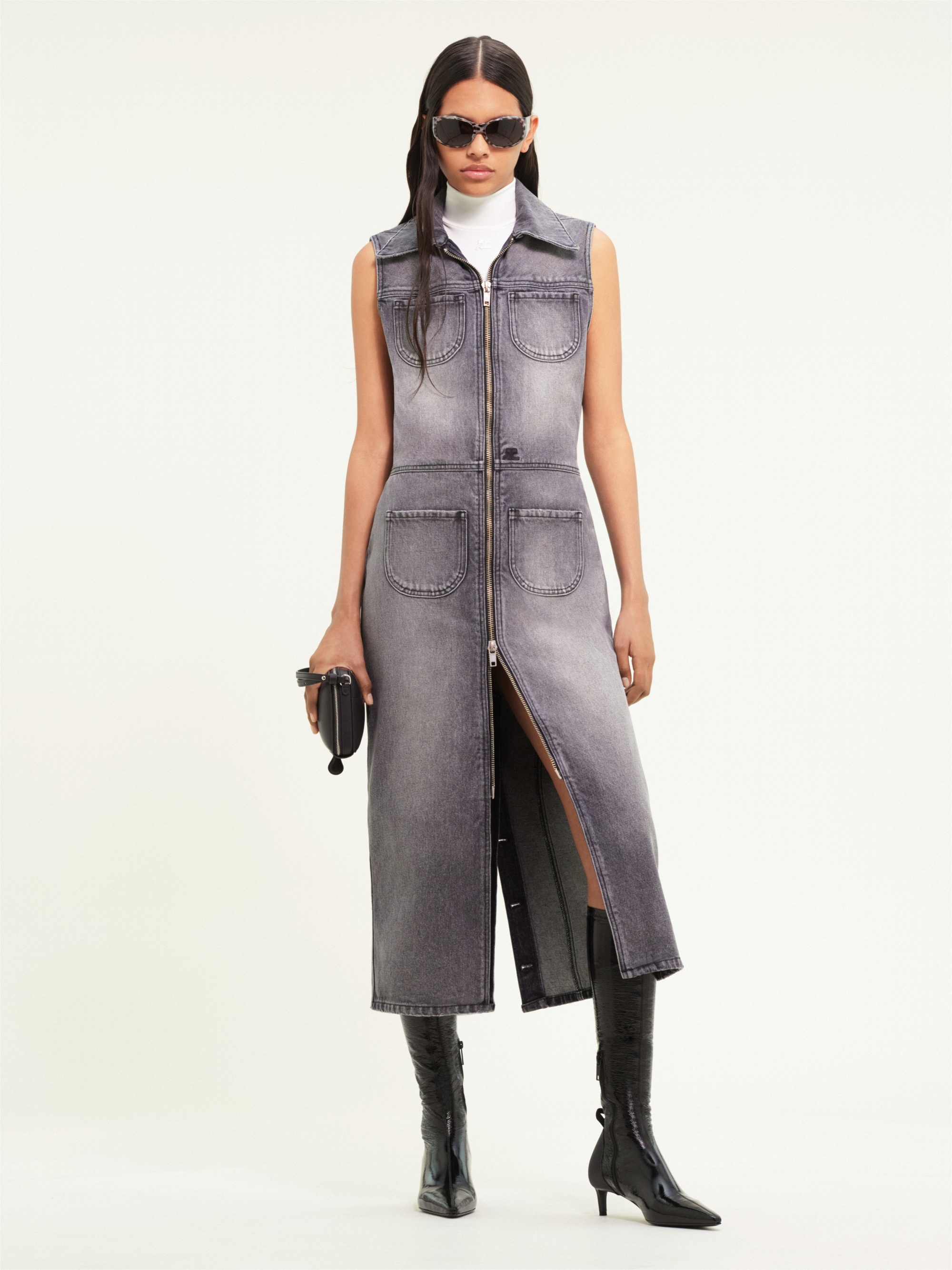 DOUBLE POCKETS LONG DENIM DRESS - 2