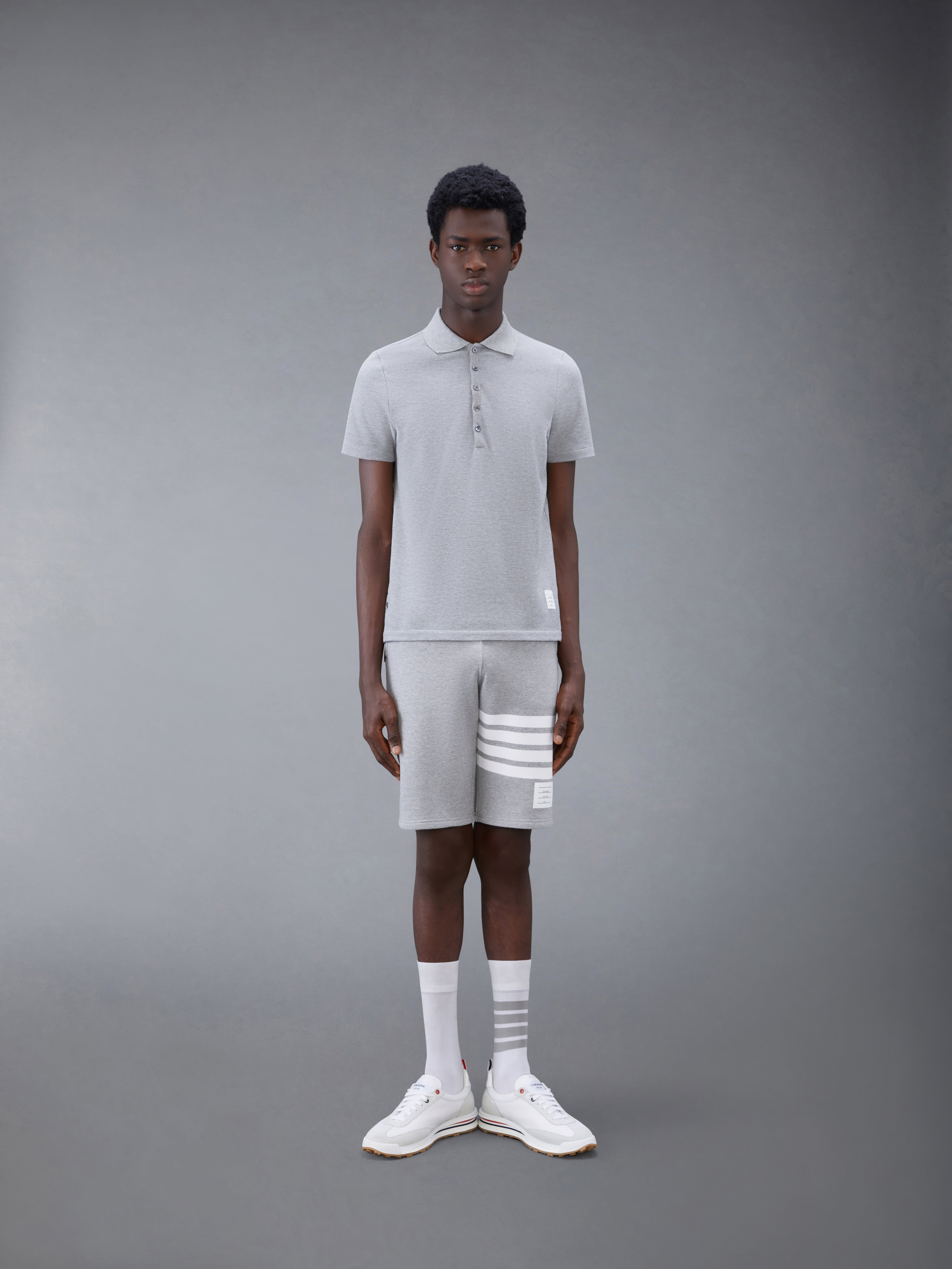 Light Grey Cotton Loopback Engineered 4-Bar Sweat Shorts - 4