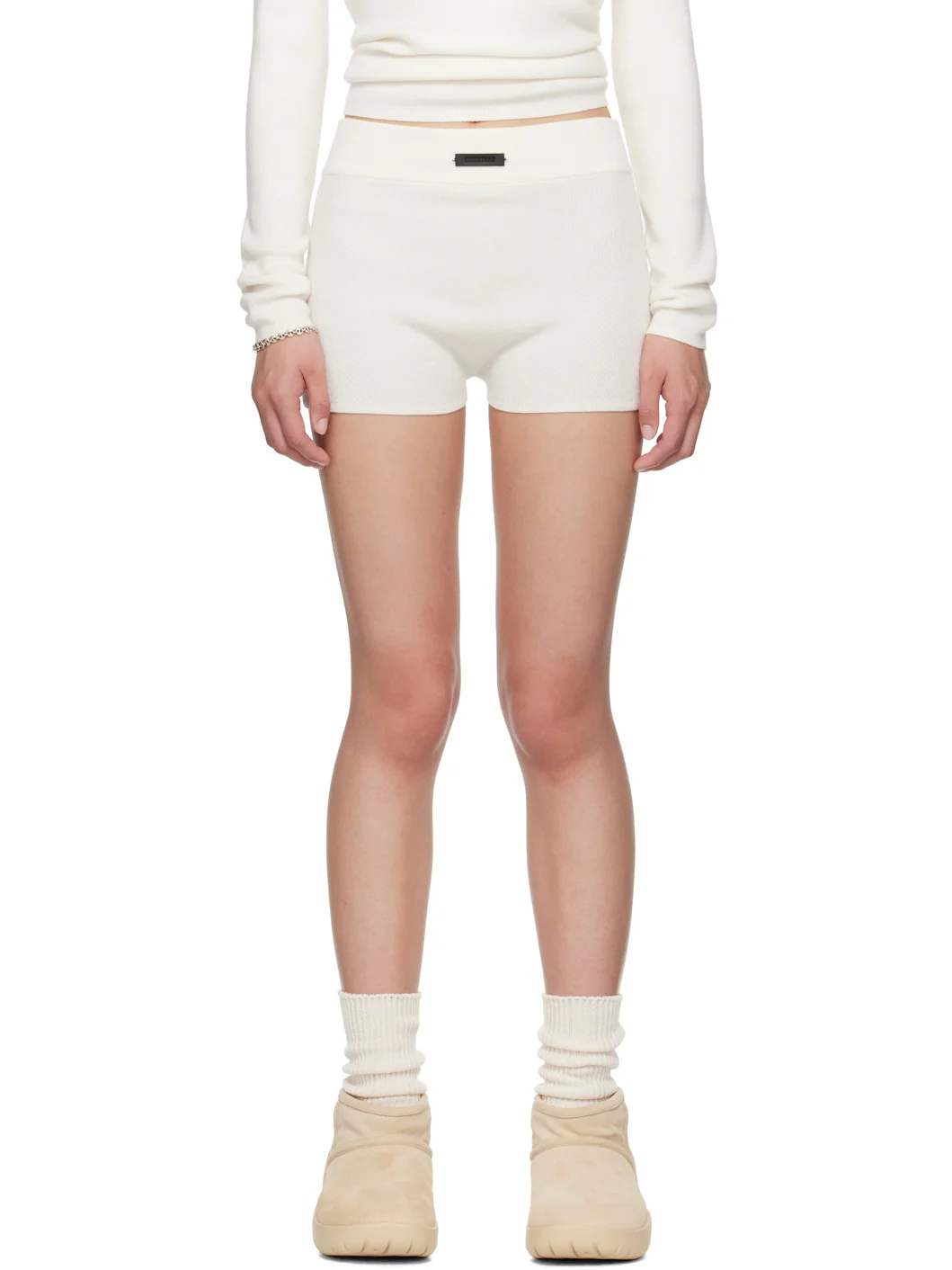 White Soft Rib Knit Boxer Boy Shorts - 1