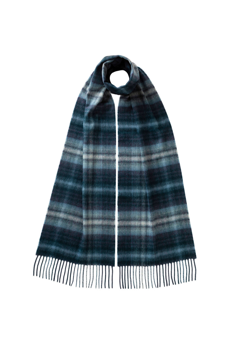 Soft Blur Check Blue Cashmere Scarf 1
