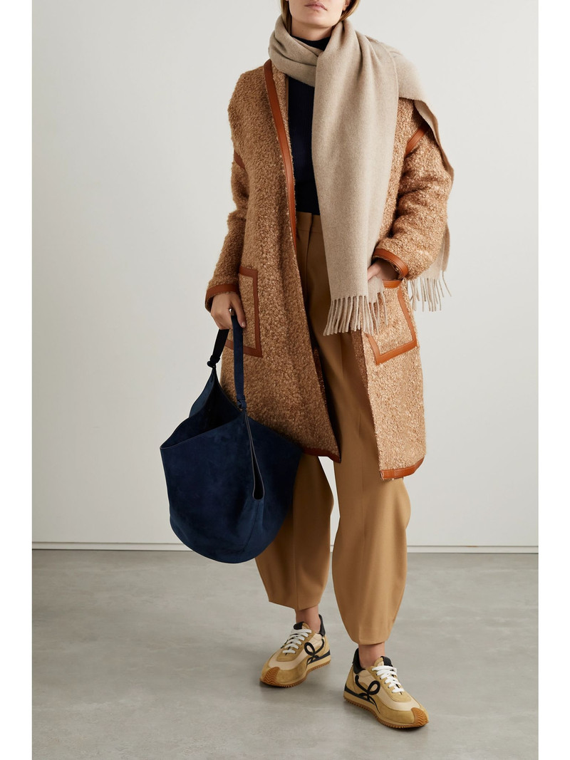 Loro Piana Reinhold leather-trimmed mohair-blend bouclé coat Brown outlook