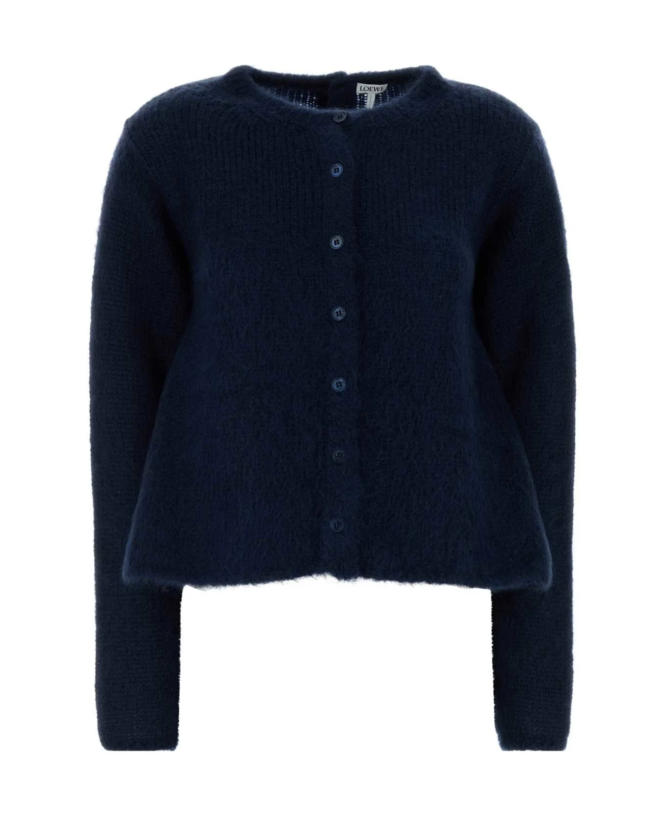 Navy Blue Stretch Mohair Blend Cardigan - 1