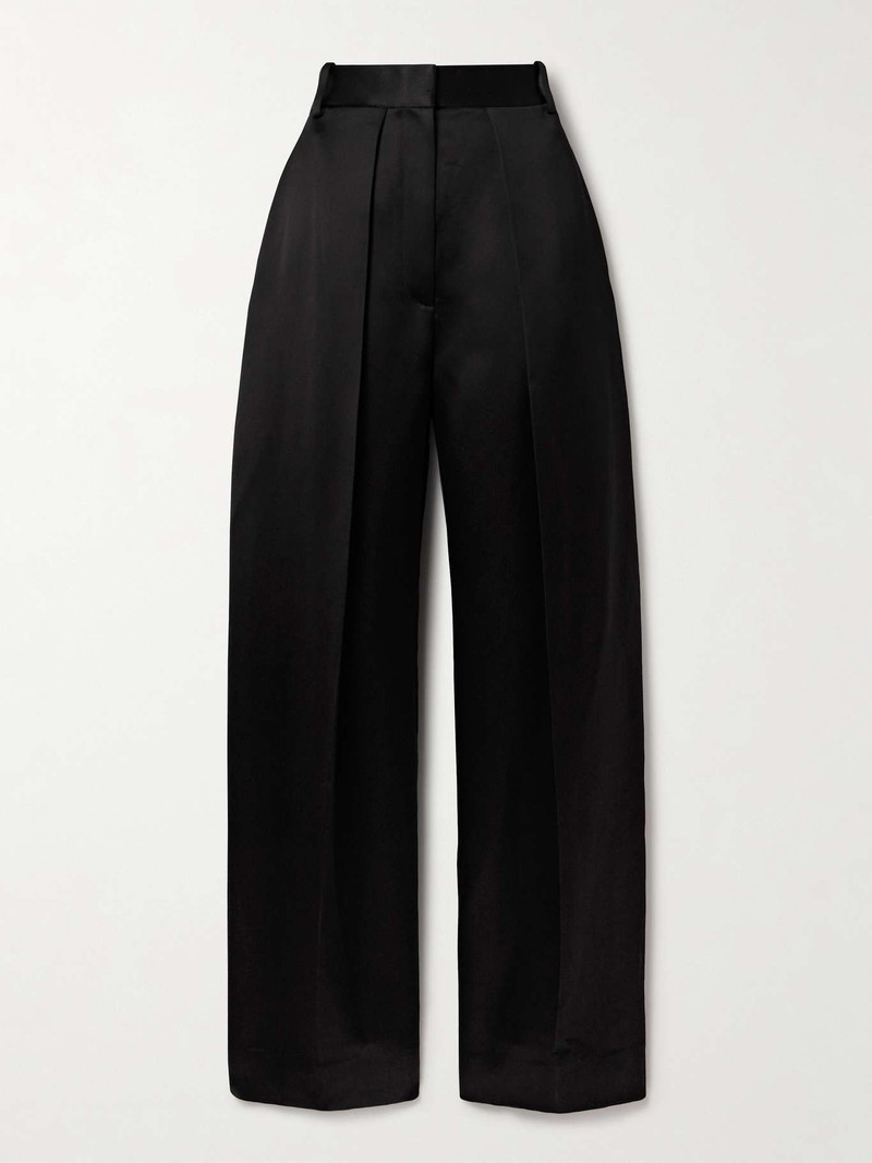 Marinta satin-trimmed pleated crepe wide-leg pants - 1