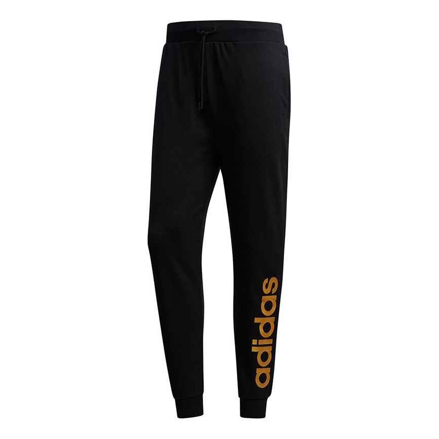 Men's adidas neo Esntl Lg Tp 1 Metallic Logo Printing Bundle Feet Sports Pants/Trousers/Joggers Blac - 1