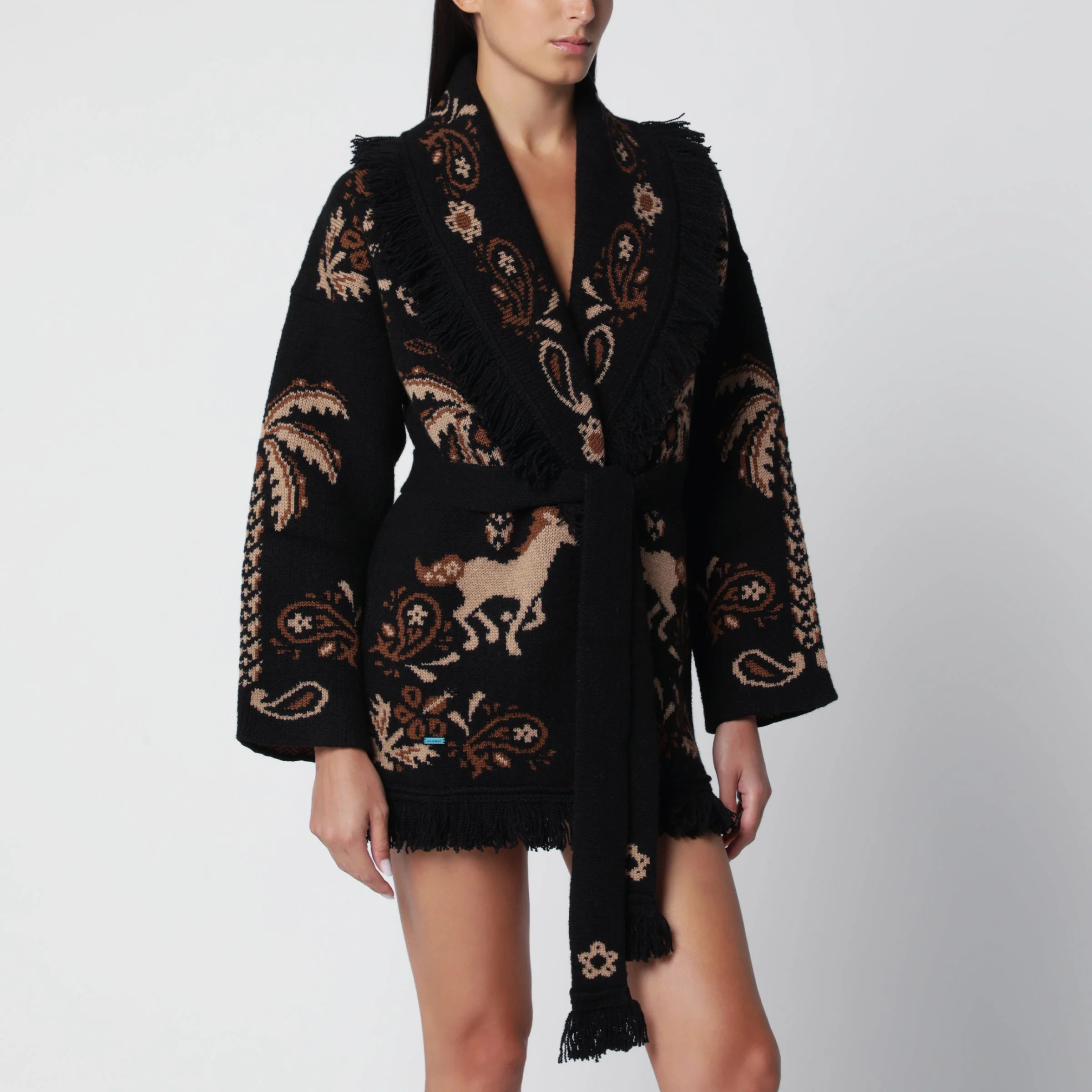 Cardigan Island Roots Foulard black and beige in wool - 1