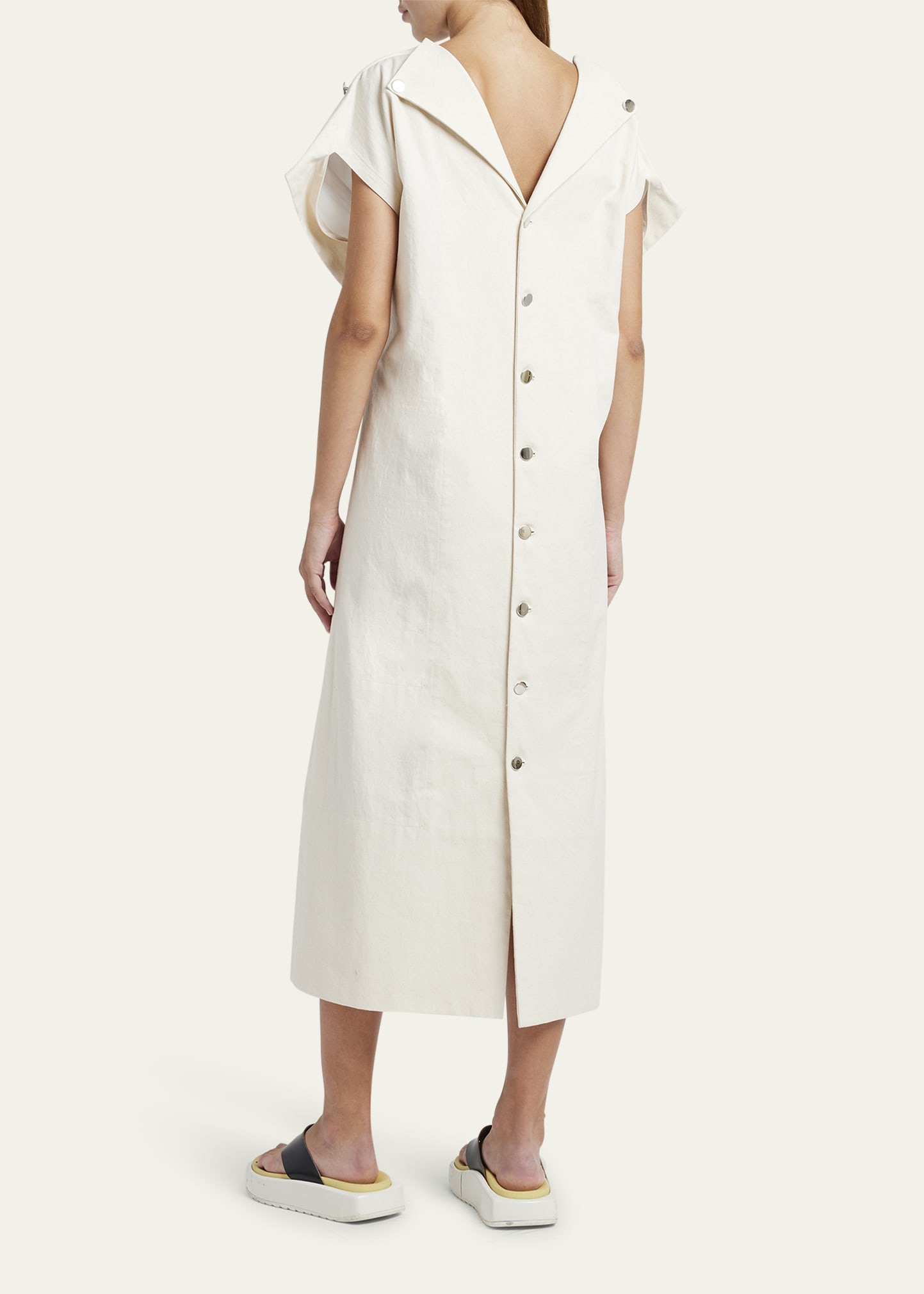 Buttoned Cotton Midi Dress - 3