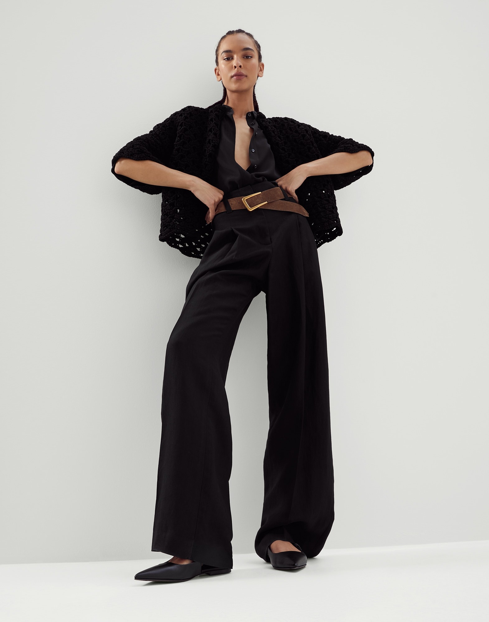 Nappa leather flats with striped strap and monili - 5