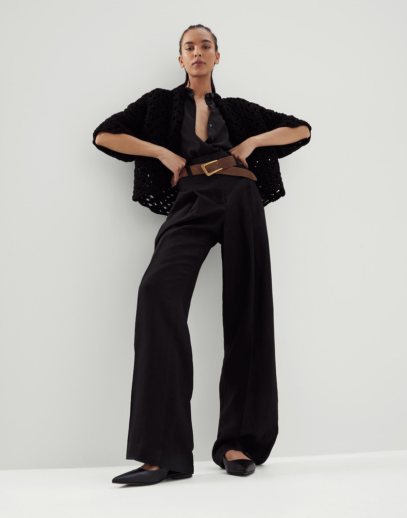 Brunello Cucinelli Nappa leather flats with striped strap and monili outlook