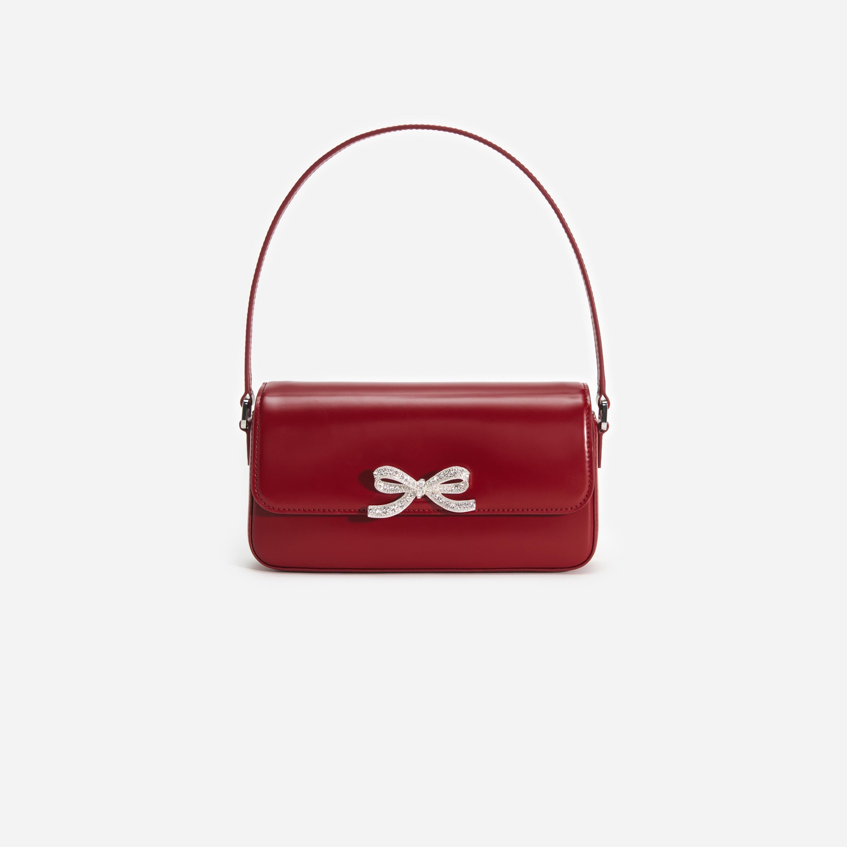 Burgundy Leather Baguette Bag - 1