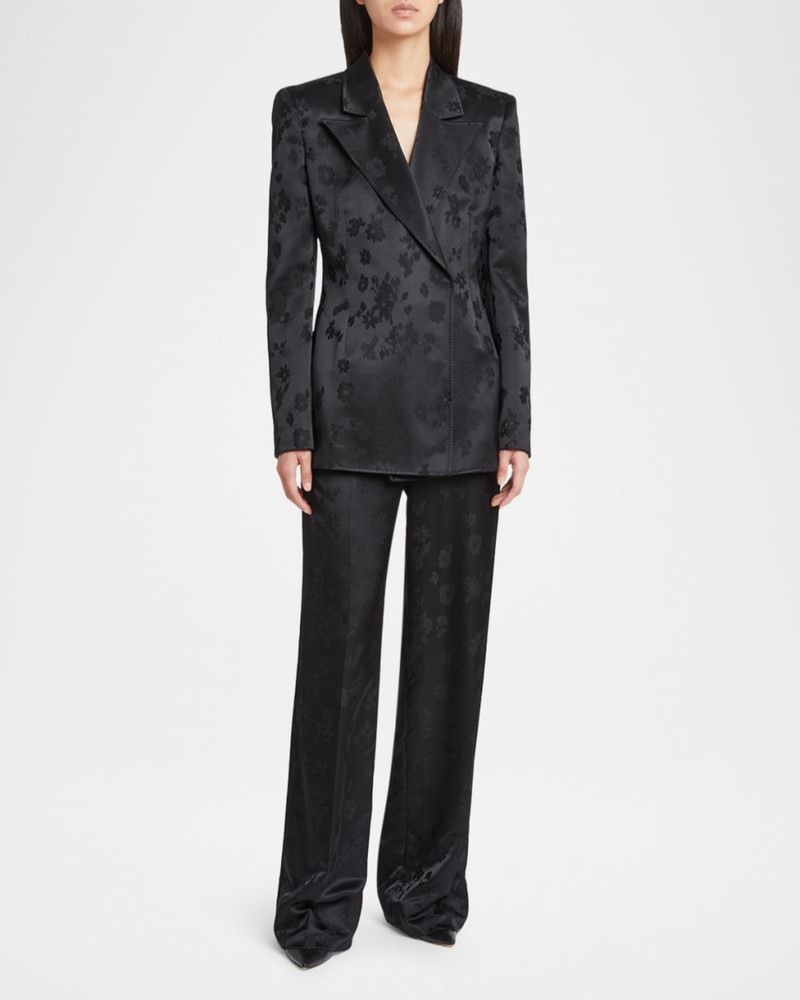 Norman Floral Satin Jacquard Wide-Leg Pants With Belt 4