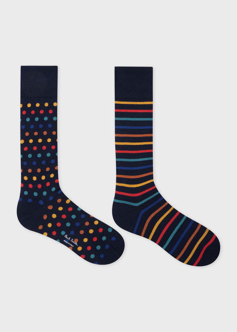 Paul Smith Navy Mismatched 'Artist Stripe & Dot' Socks outlook