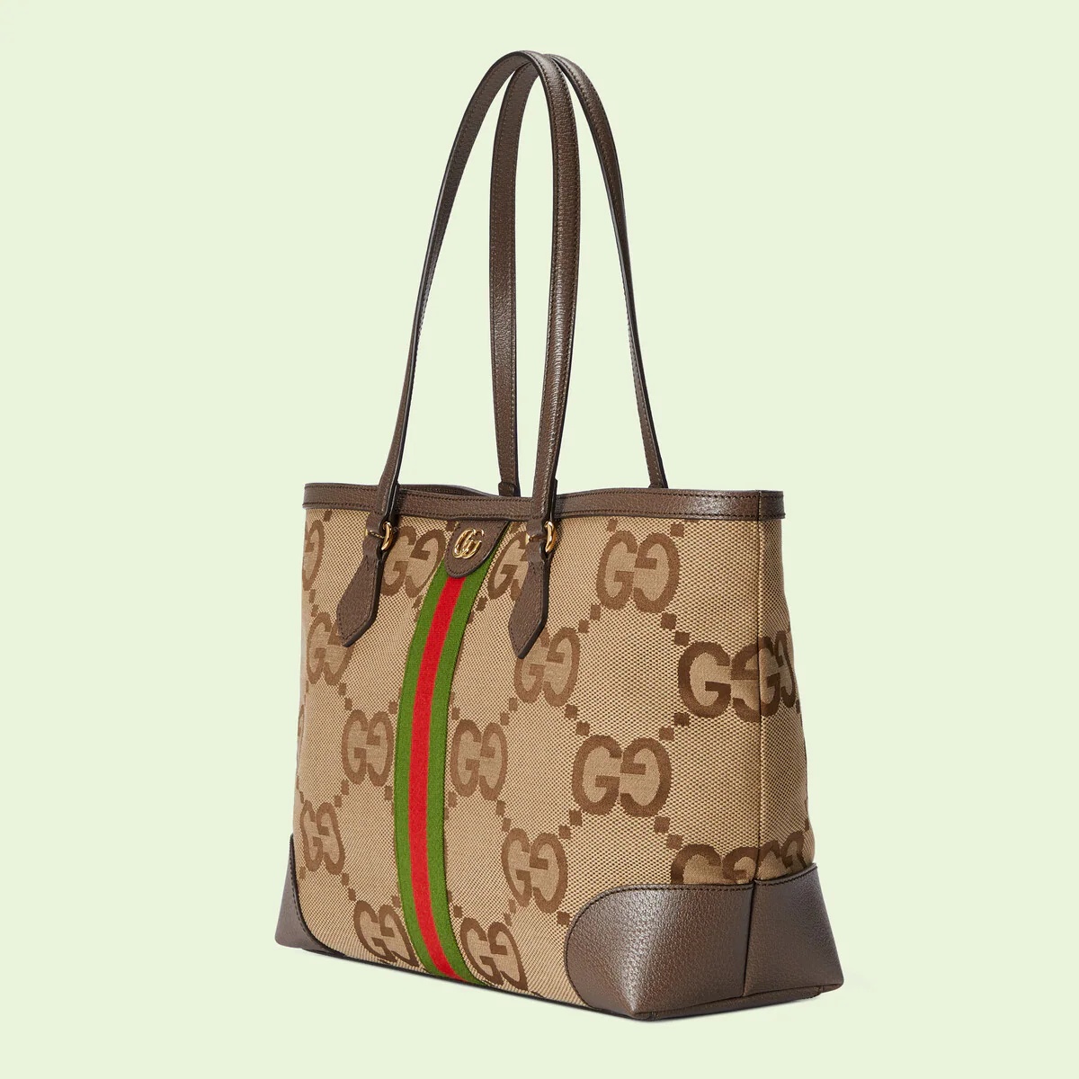 Ophidia Medium GG Tote Bag Green and Natural