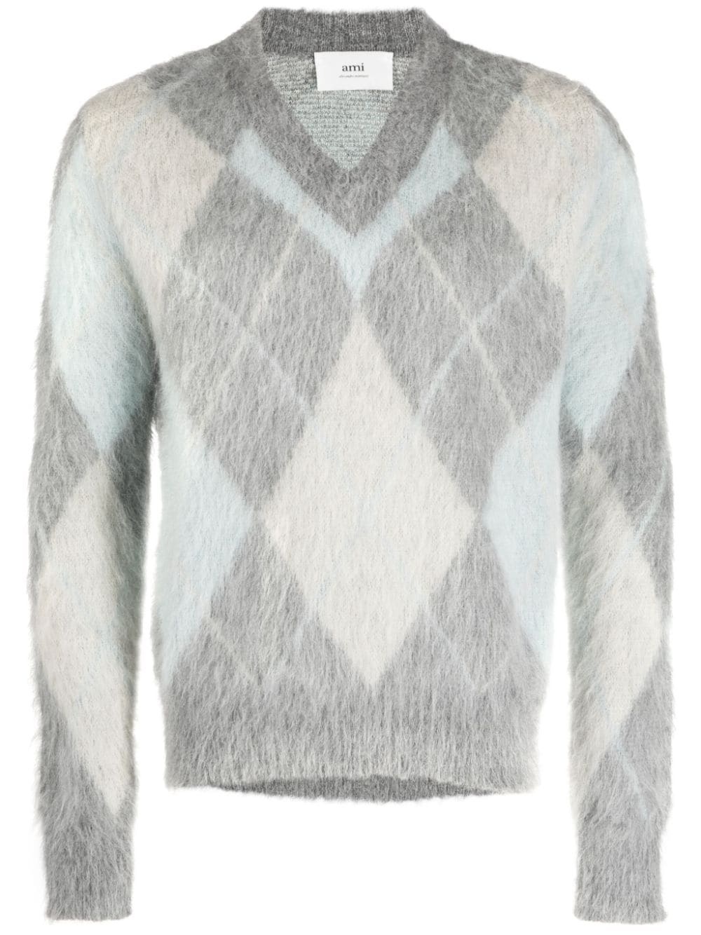 argyle-knit brushed sweatshirt - 1