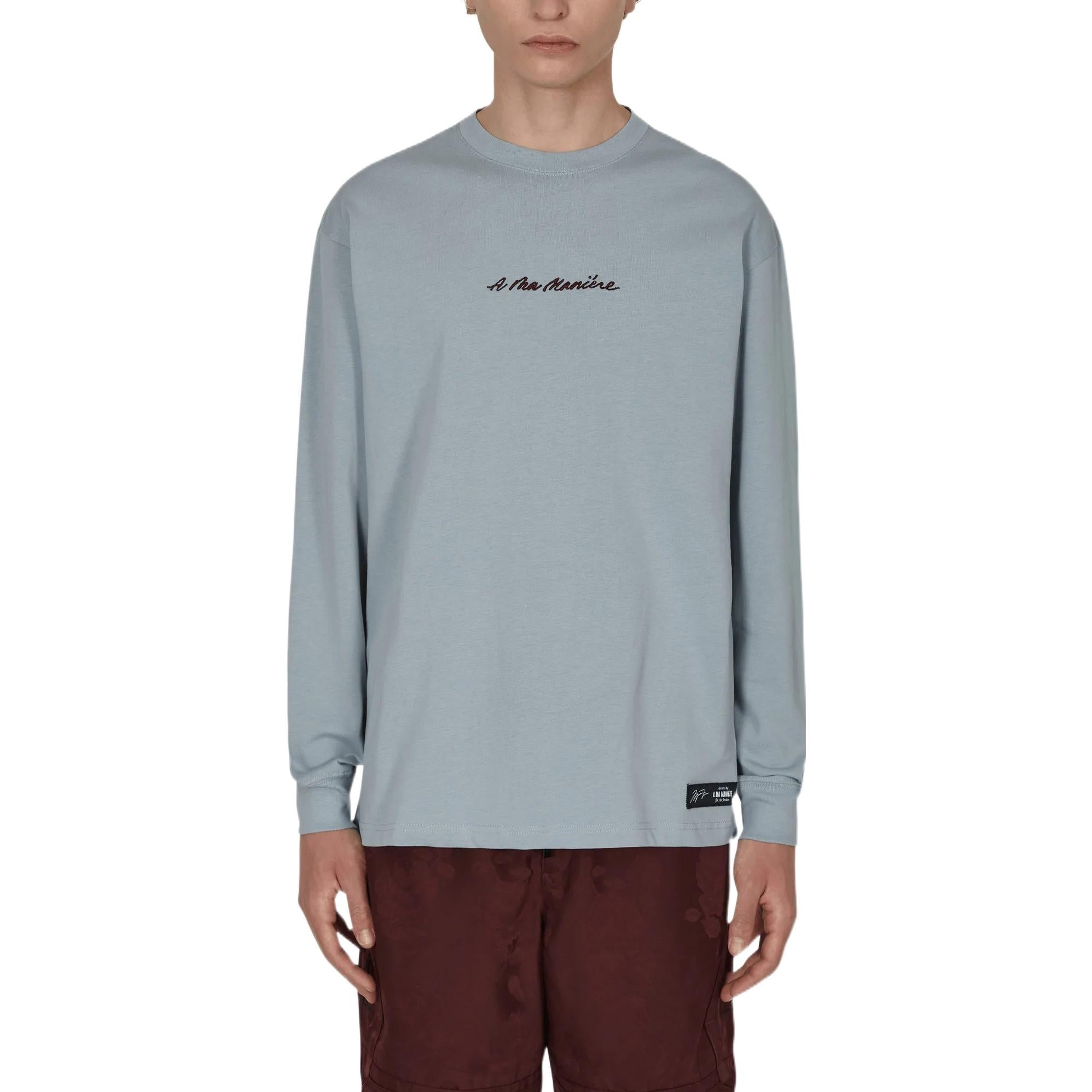 Men's Jordan x A Ma Manire Crossover Solid Color Alphabet Casual Long Sleeves Us Edition Light Blue  - 3