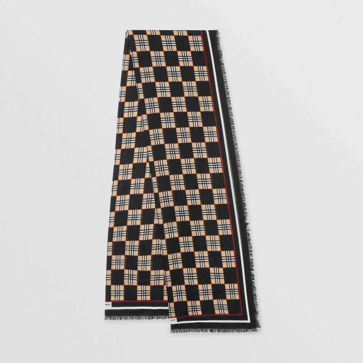 Chequer Print Wool Silk Scarf - 1