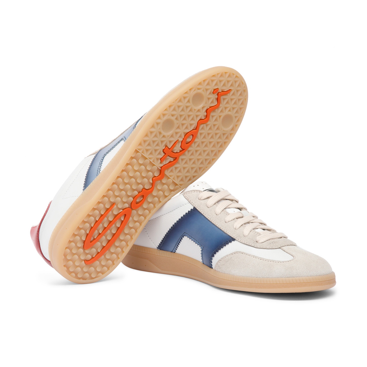 Men's white, red, blue and beige leather and suede DBS Oly sneaker - 4