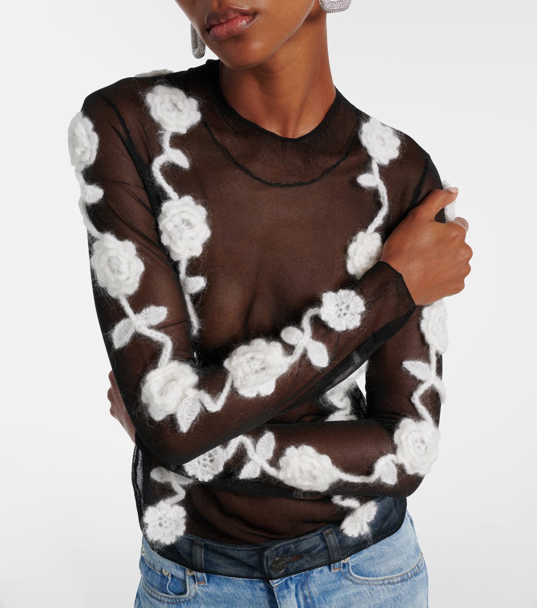Crochet-trimmed sheer top - 4