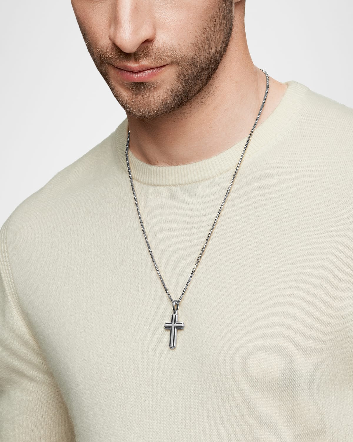 Men's Deco Cross Pendant in Silver, 34mm - 2