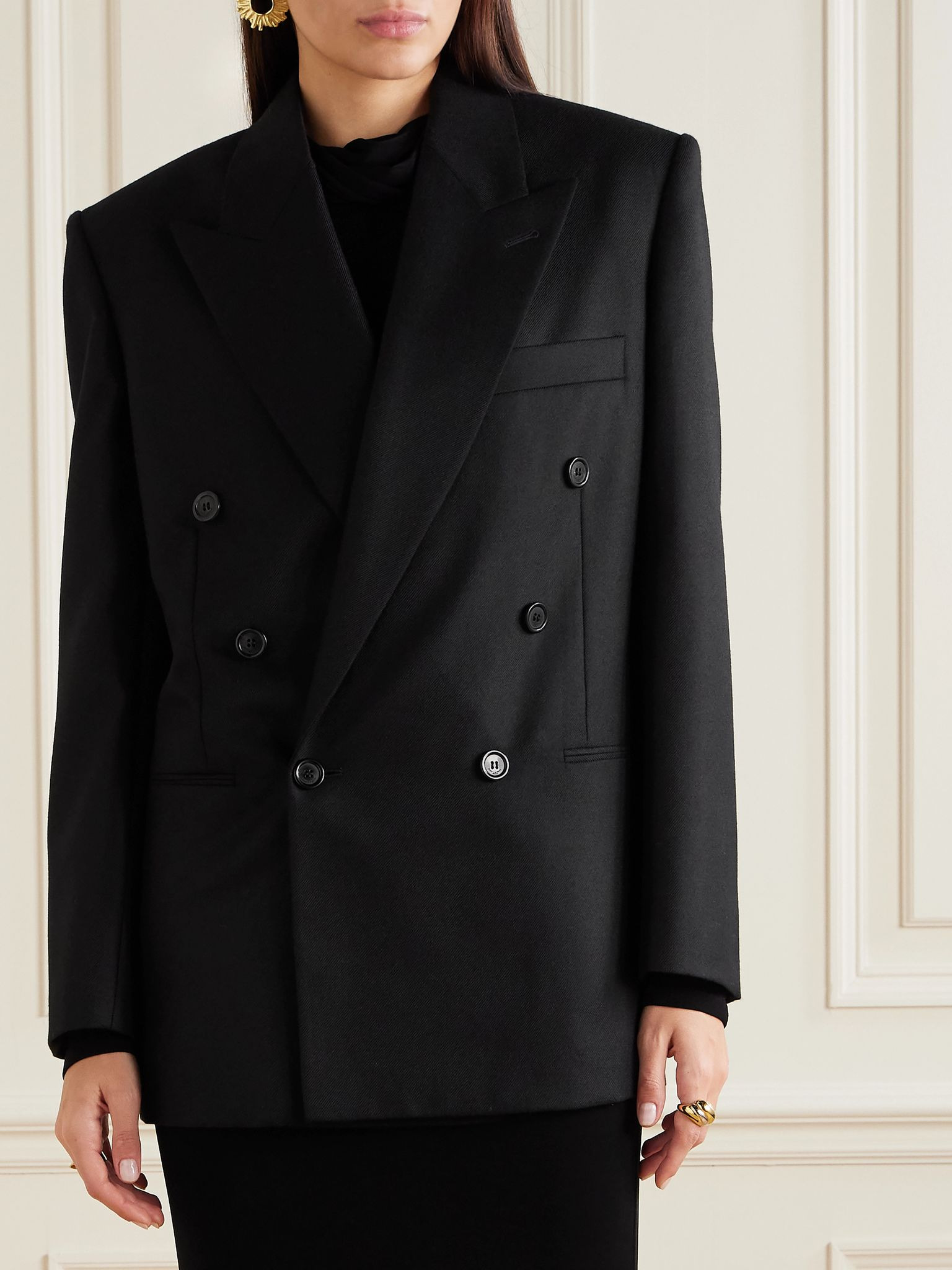 Double-breasted cashmere-twill blazer Black - 3