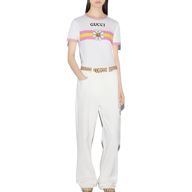 (WMNS) Gucci Cotton Jersey Printed T-Shirt 'Off White' 723566-XJGHL-9088 - 2