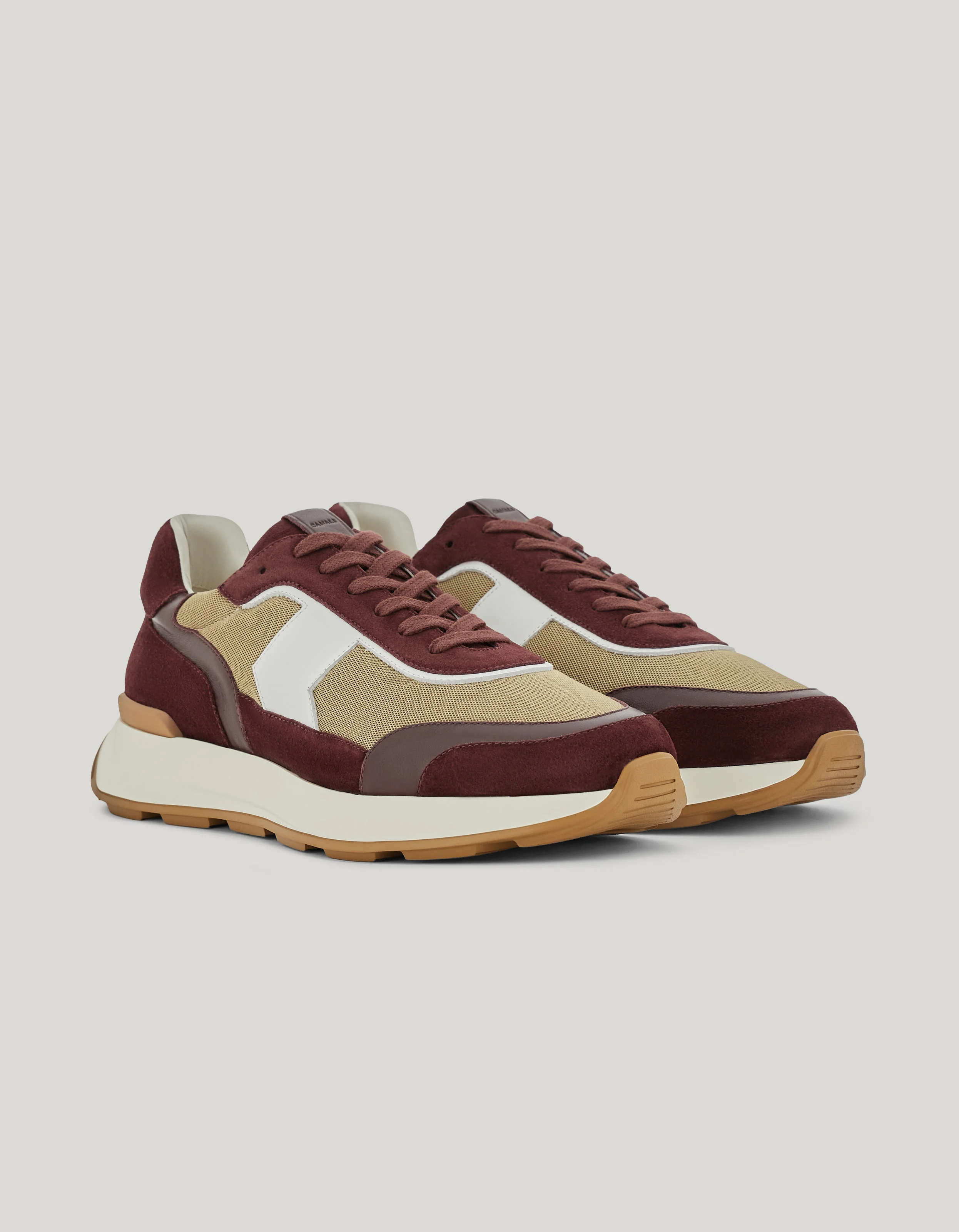 BURGUNDY TECHNICAL FABRIC AND LEATHER RUNNER SNEAKERS - 1