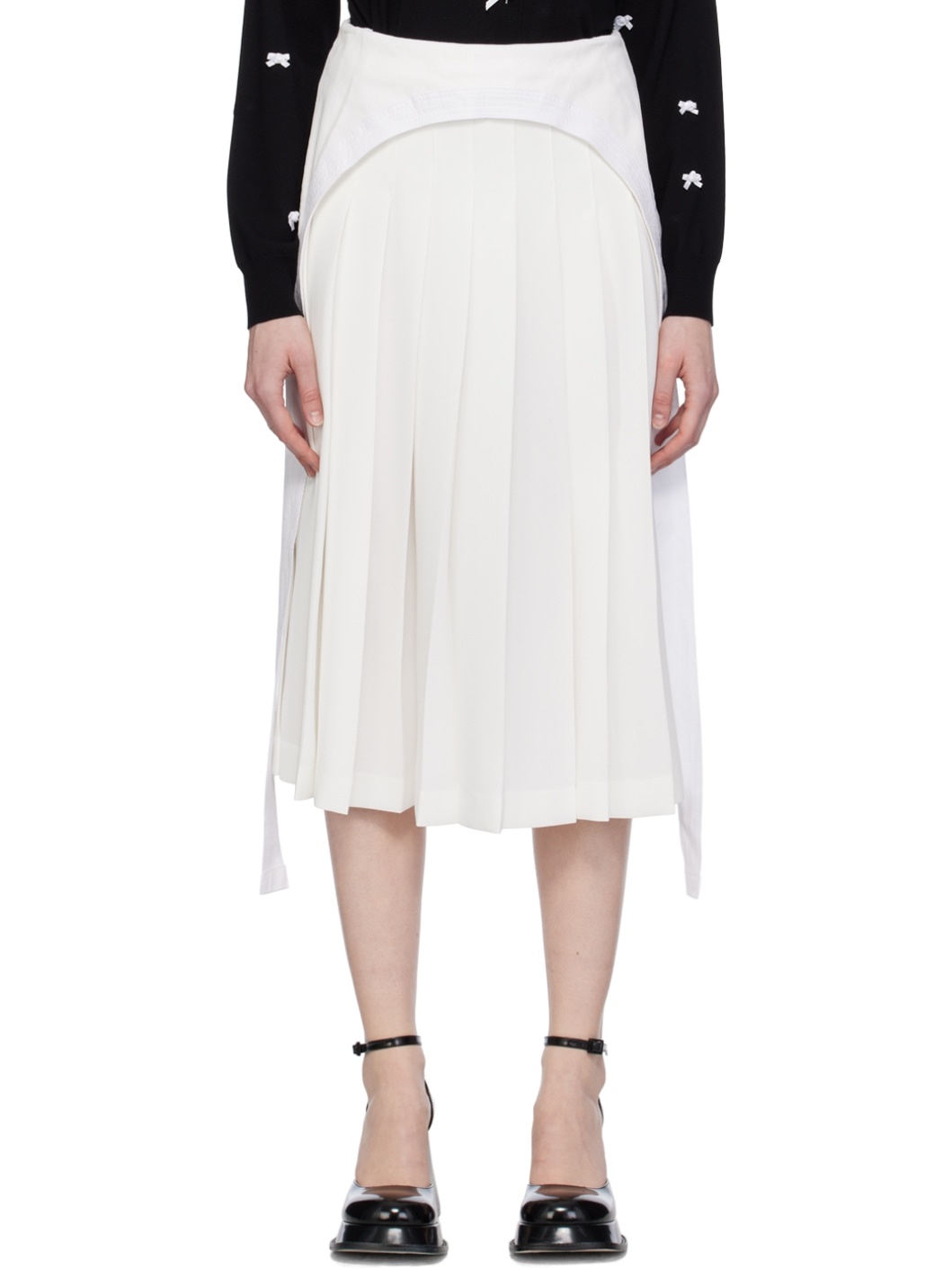 White Pleated Midi Skirt - 1