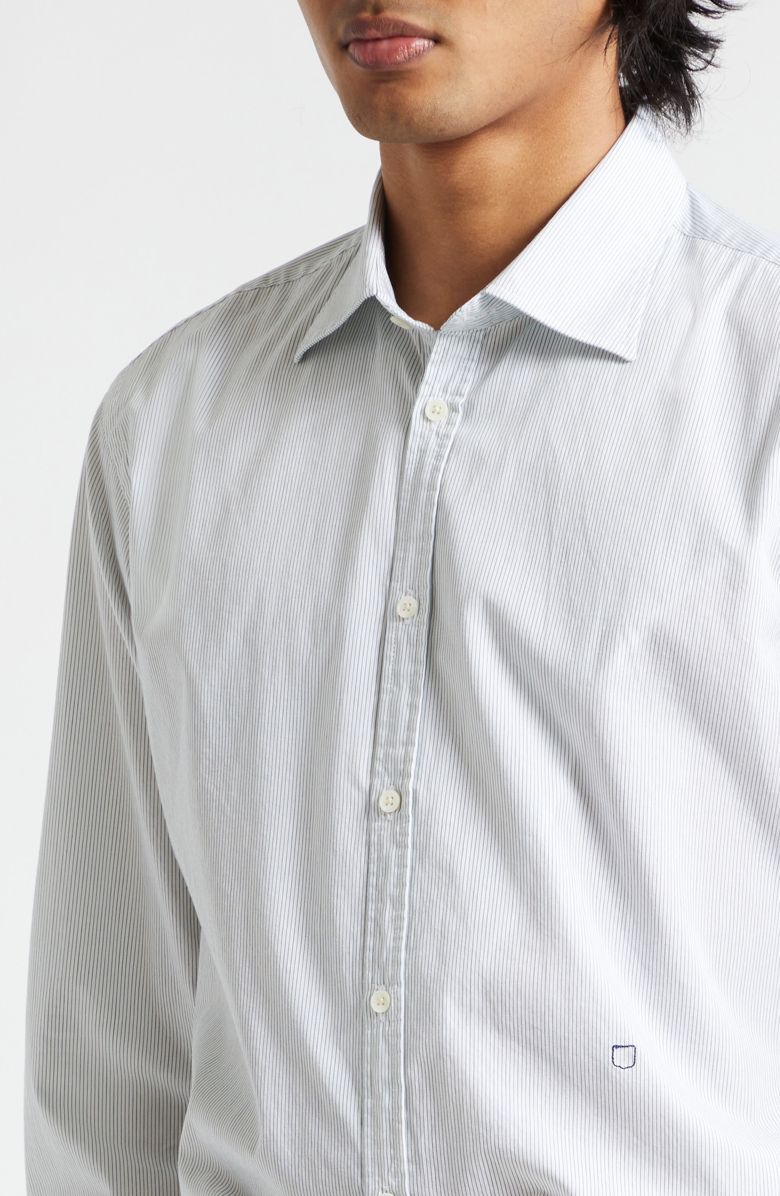 Massimo Alba Genova Stripe Button-Up Shirt in Bianco at Nordstrom - 4