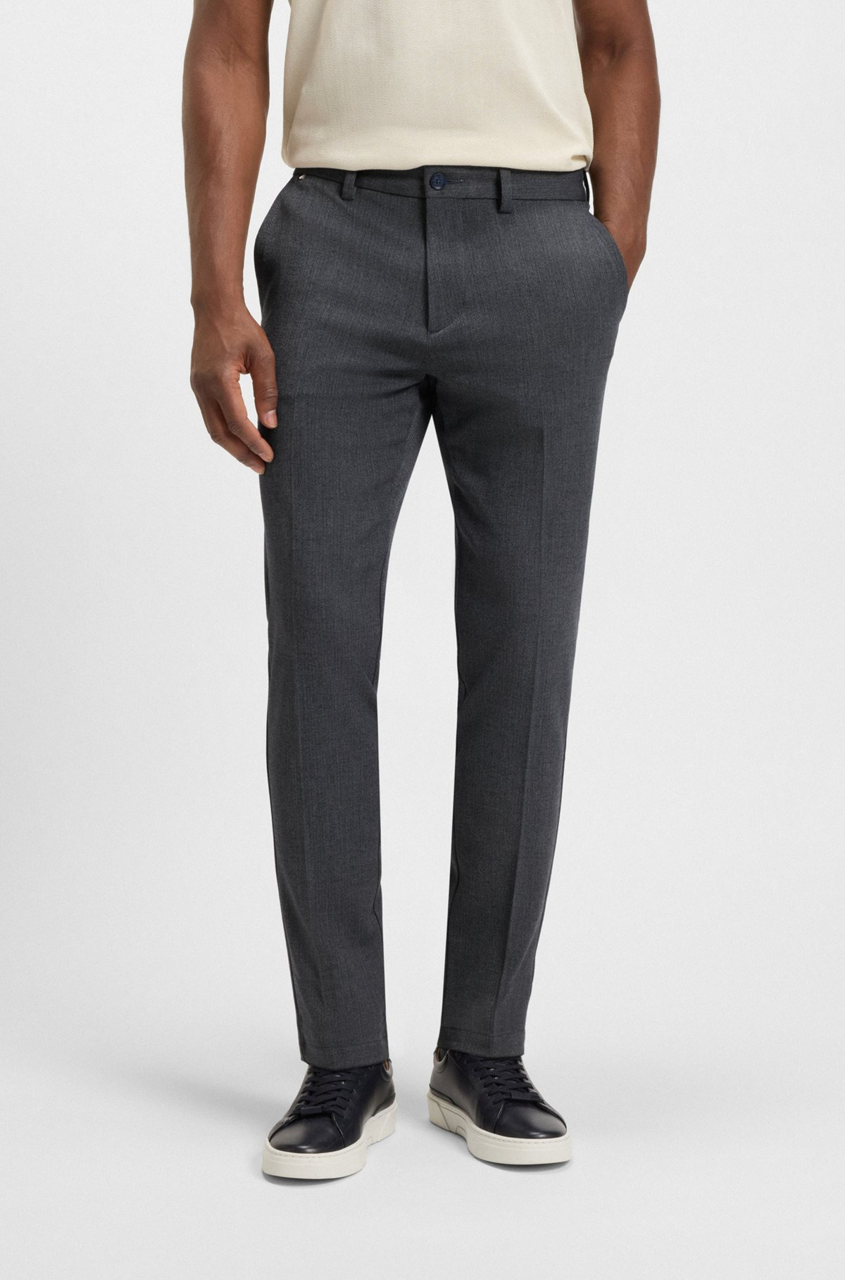 SLIM-FIT TROUSERS IN BRUSHED HERRINGBONE - 2