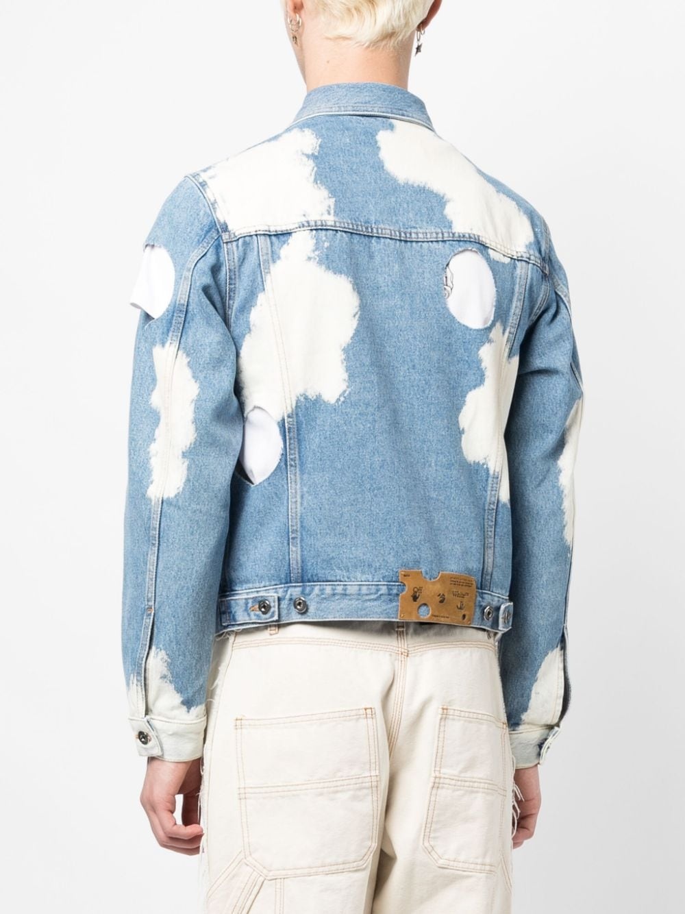 cut-out bleached denim jacket - 4