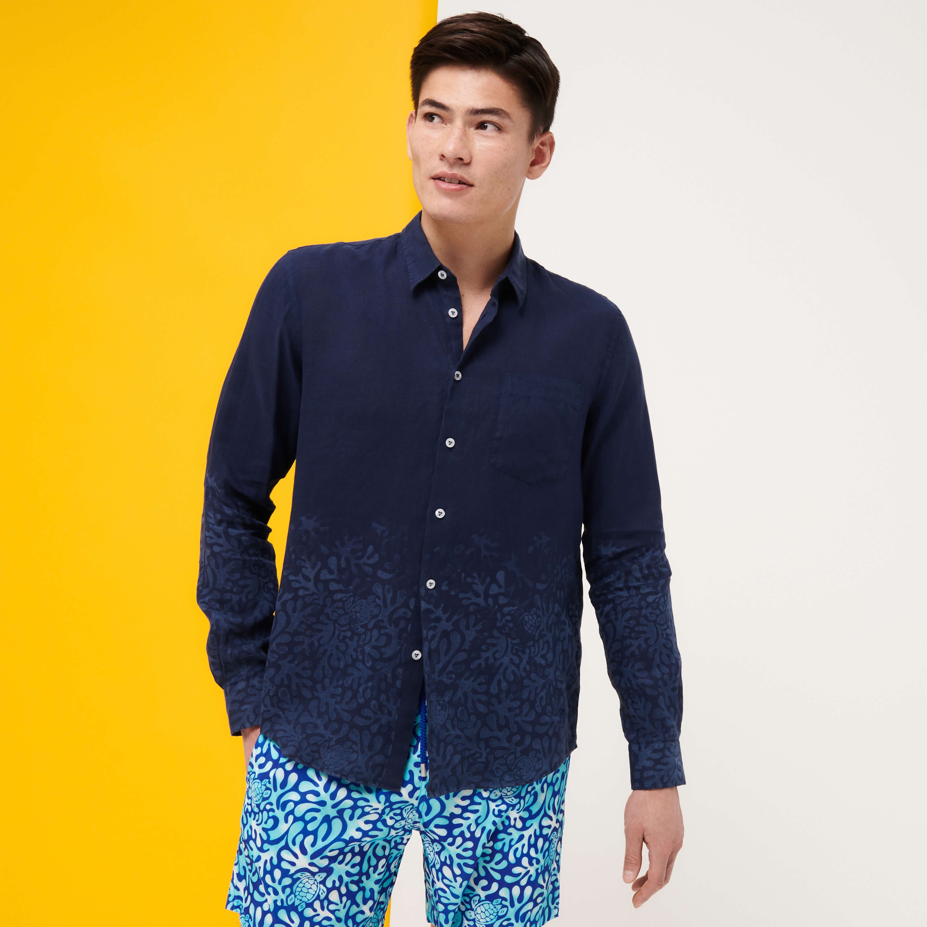 Men Linen Shirt Turtles Splash - 3
