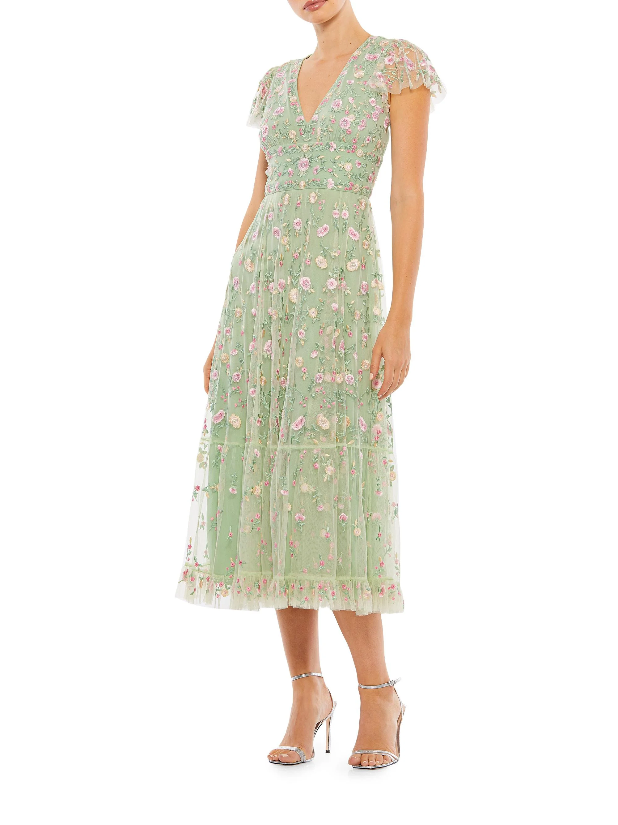 Women's Floral Midi Dress - Sage Multi - 1