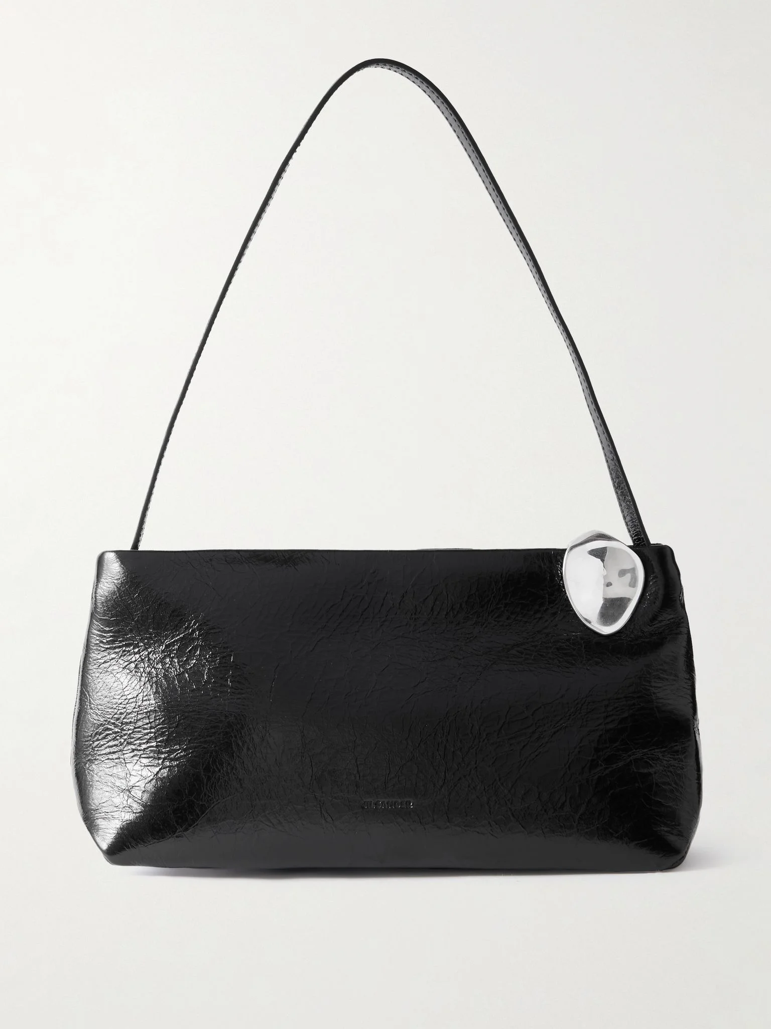 Embellished cracked-leather shoulder bag Black - 1